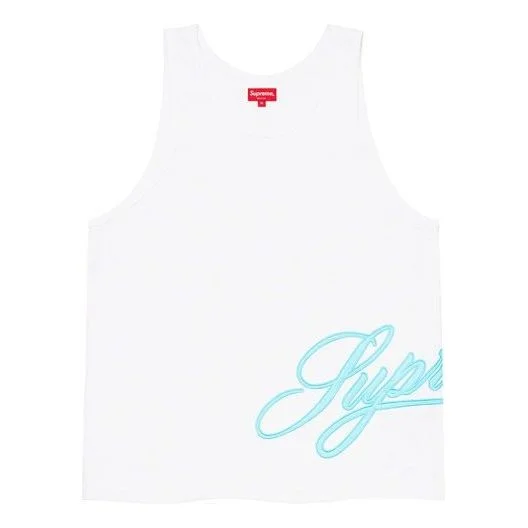 Supreme Mesh Script Tank Top 'White Blue' SUP-SS21-858 - 1
