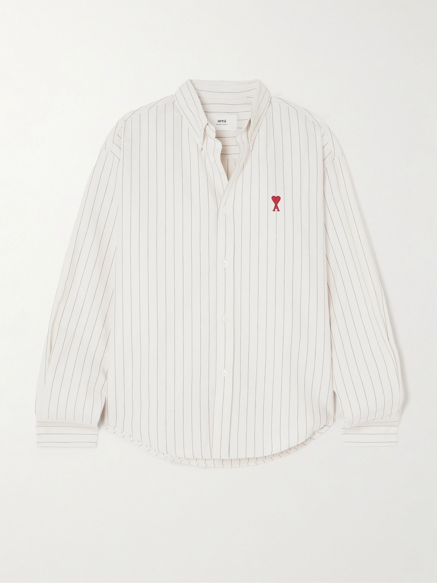 Embroidered striped cotton Oxford shirt Light gray - 1