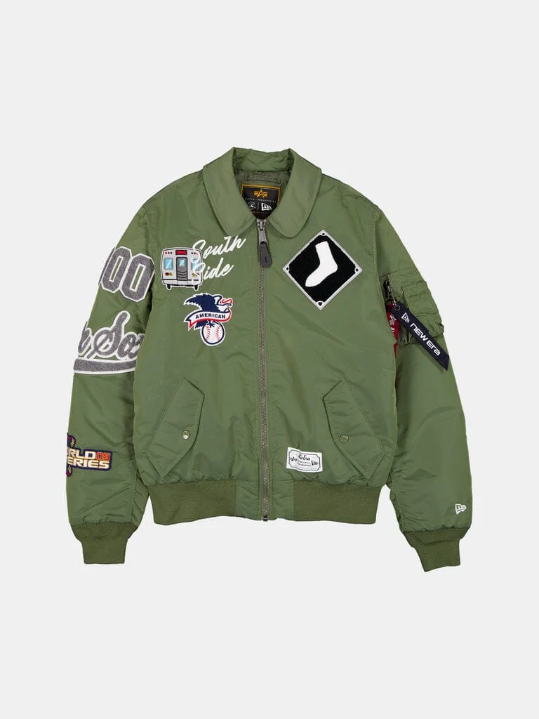 CHICAGO WHITE SOX X ALPHA X NEW ERA MA-1 COLLARED BOMBER JACKET (GREEN) - 1