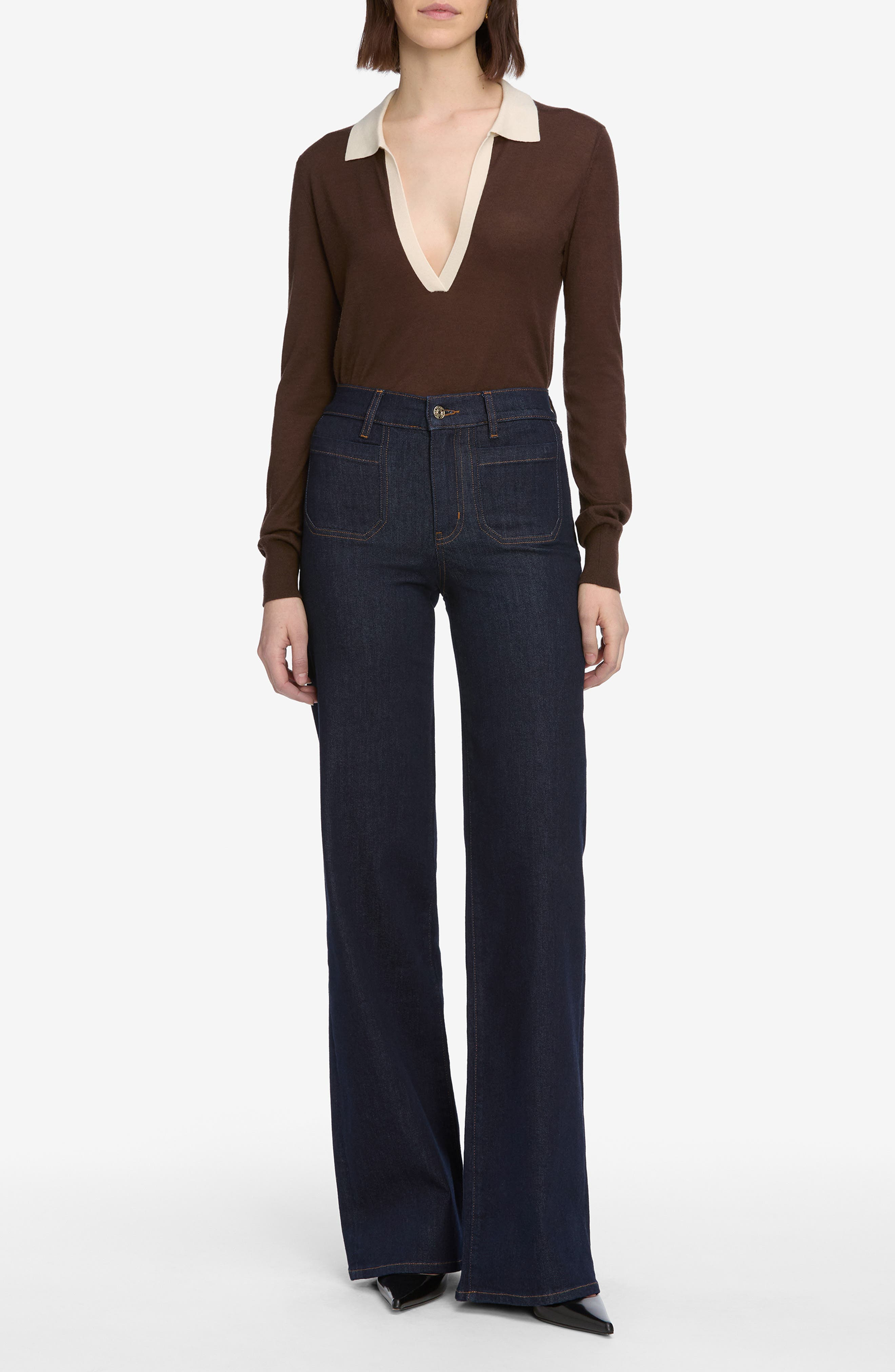 FRAME Le Slim Palazzo Patch Pocket High Waist Wide Leg Jeans in Rinse at Nordstrom - 7