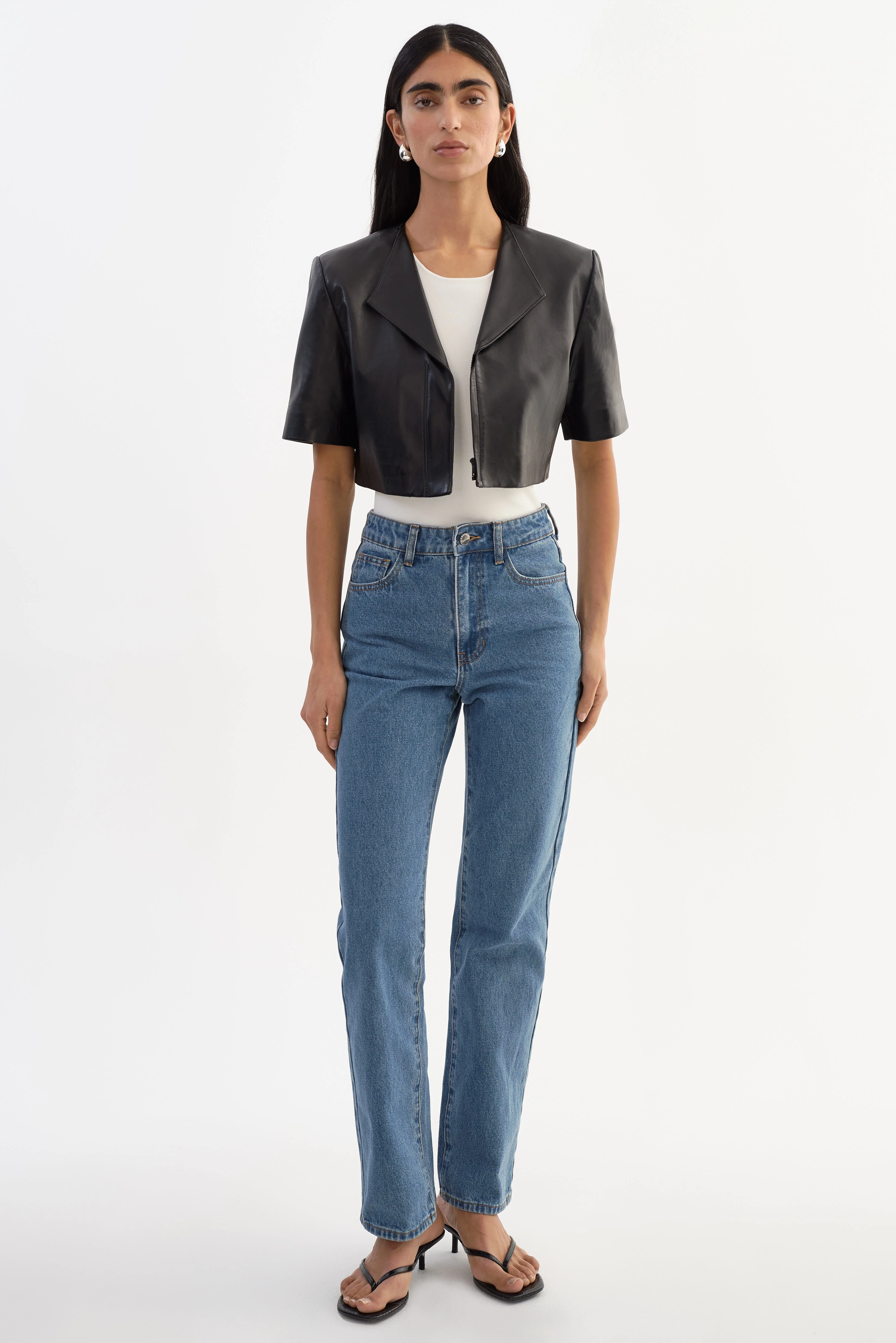 AVIANA | Collarless Leather Jacket - 1