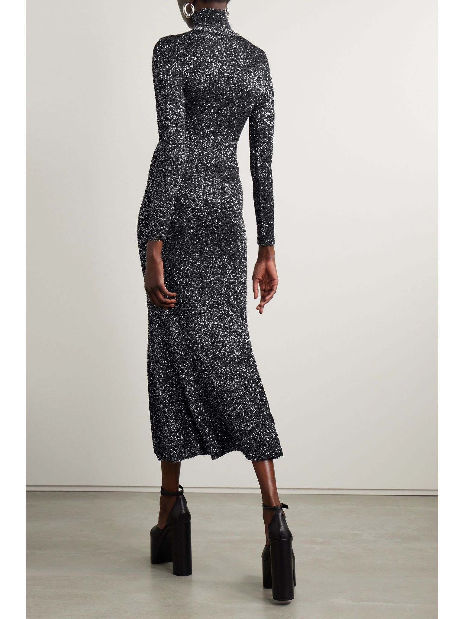 Sequined stretch-knit turtleneck maxi dress Black - 3
