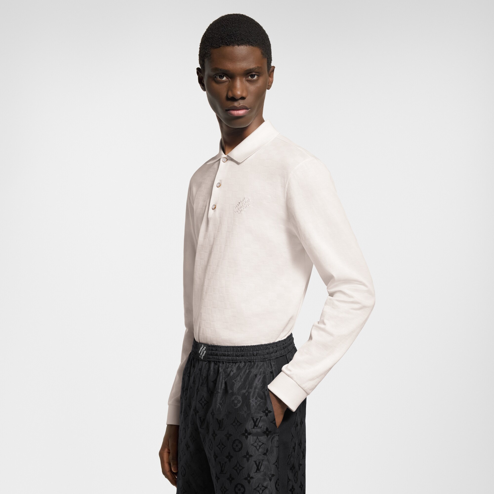 Damier Signature Long-Sleeved Polo Shirt - 2