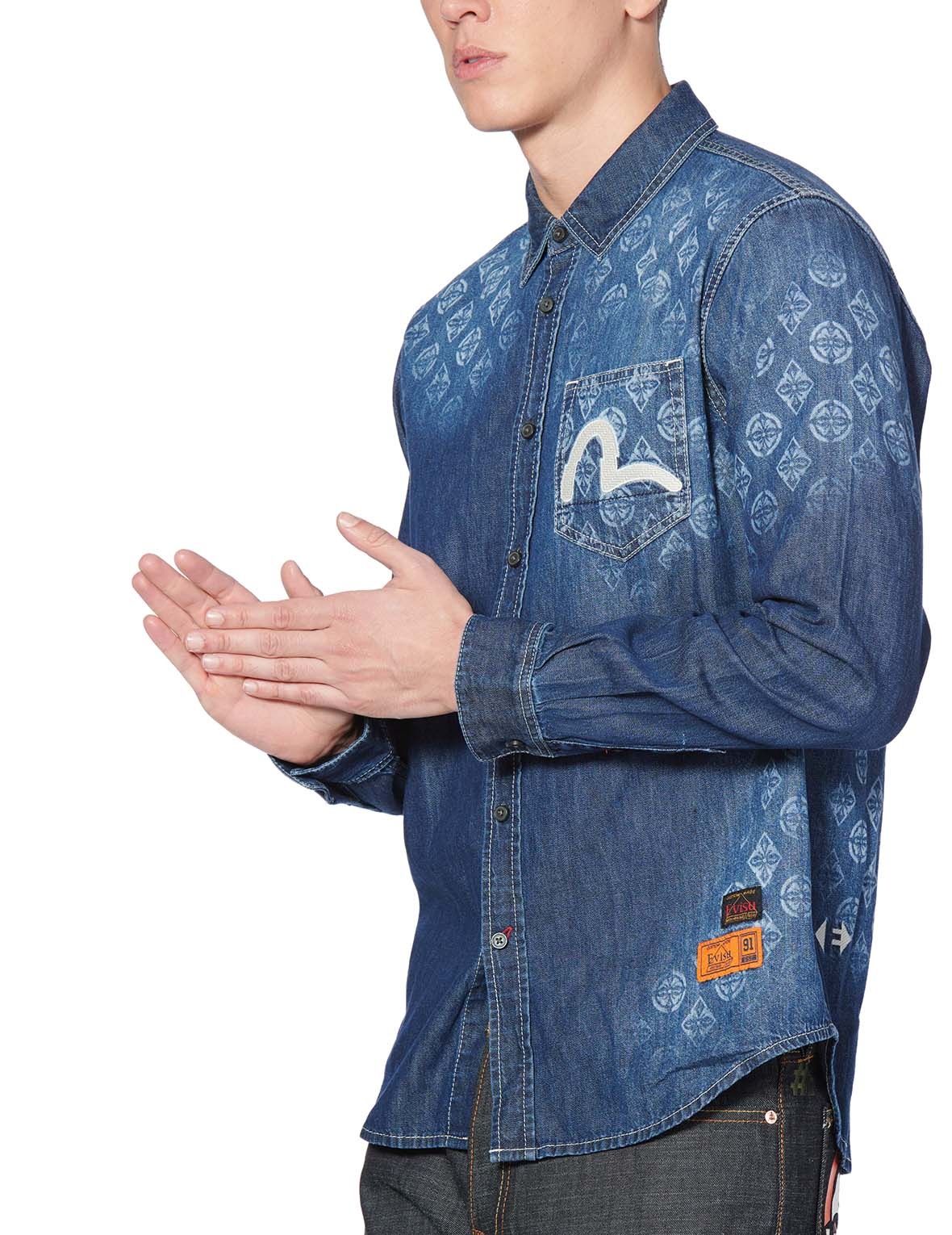 KAMON LASER-PRINTED DENIM SHIRT - 3