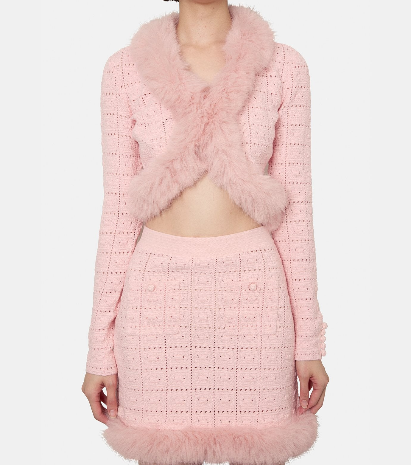 Pink Fur Collar Cardigan - 2
