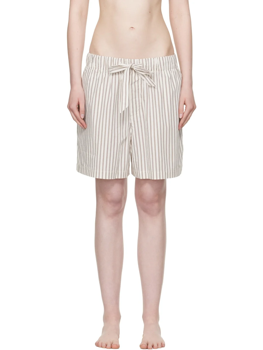Off-White & Brown Poplin Pyjama Shorts - 1