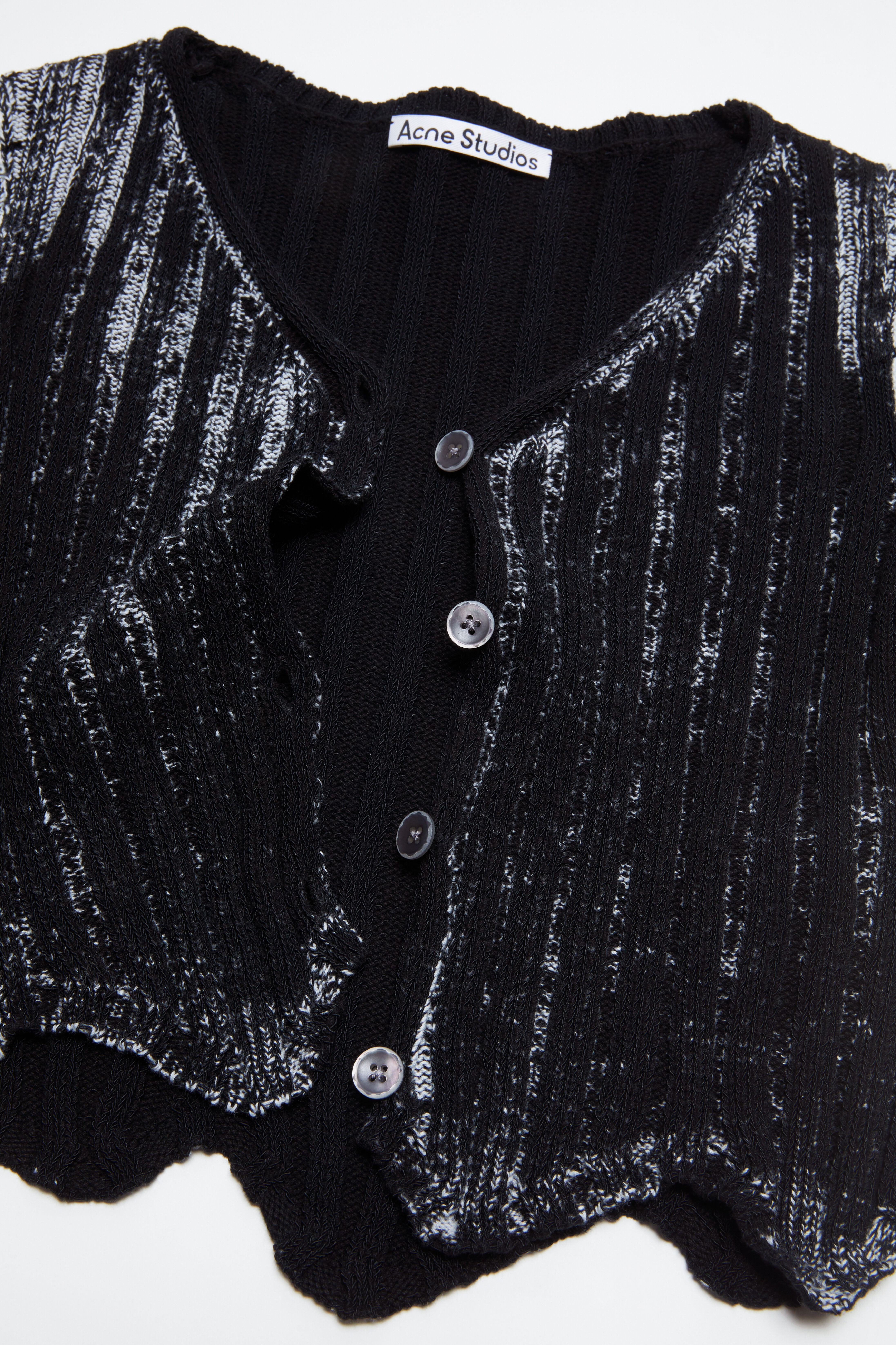 Ribbed printed cardigan - Black/white - 5