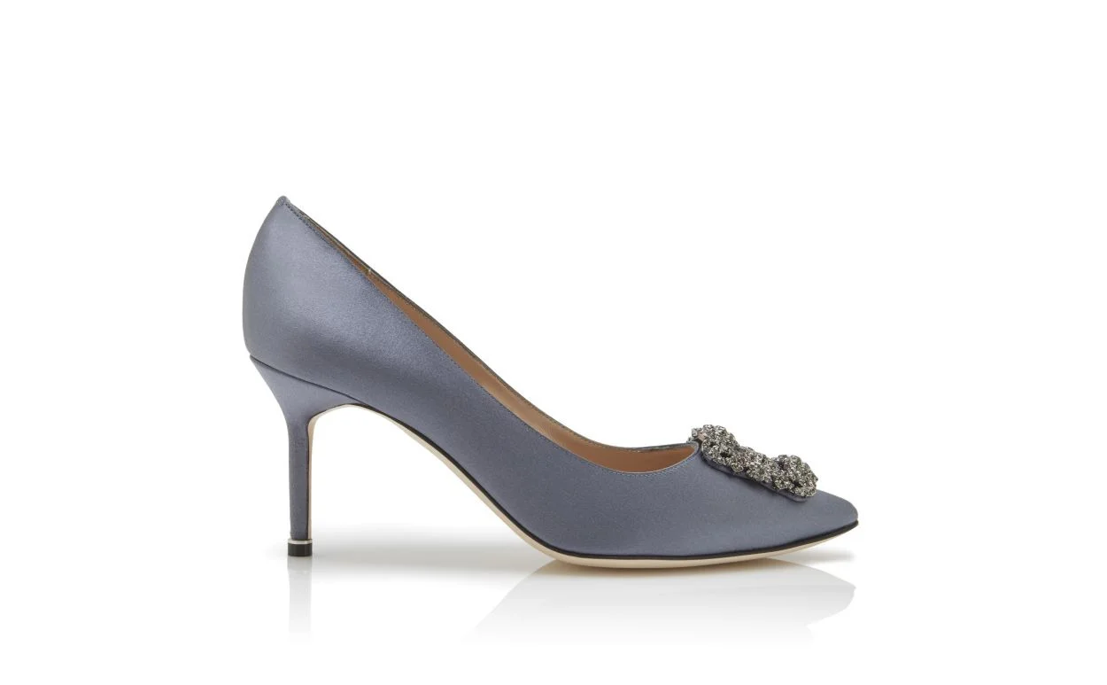 Grey Satin Jewel Buckle Pumps - 1