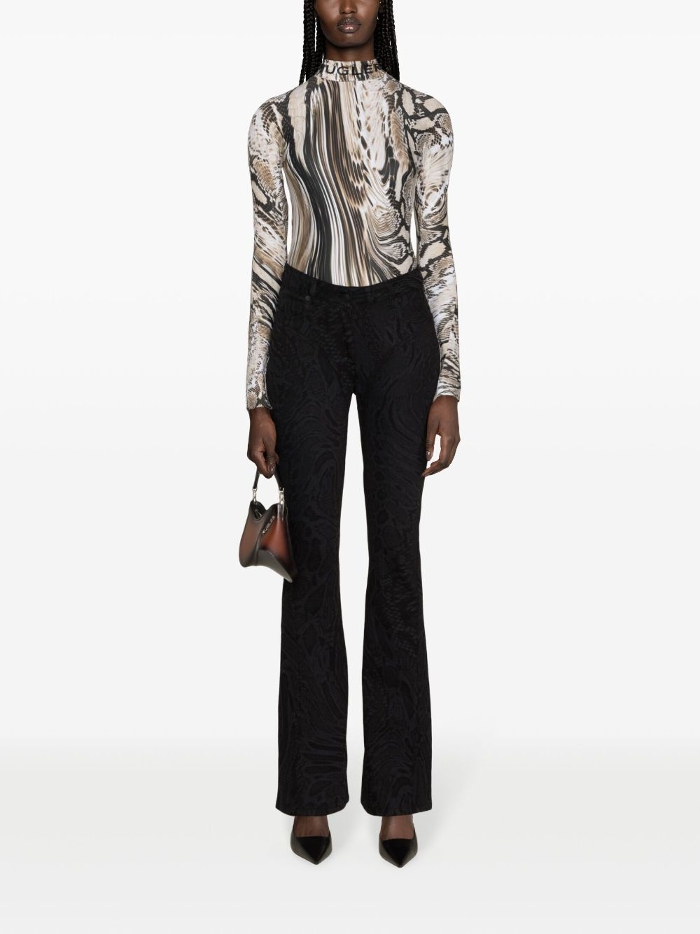 Warped Snakeskin-print mid-rise flared jeans - 2