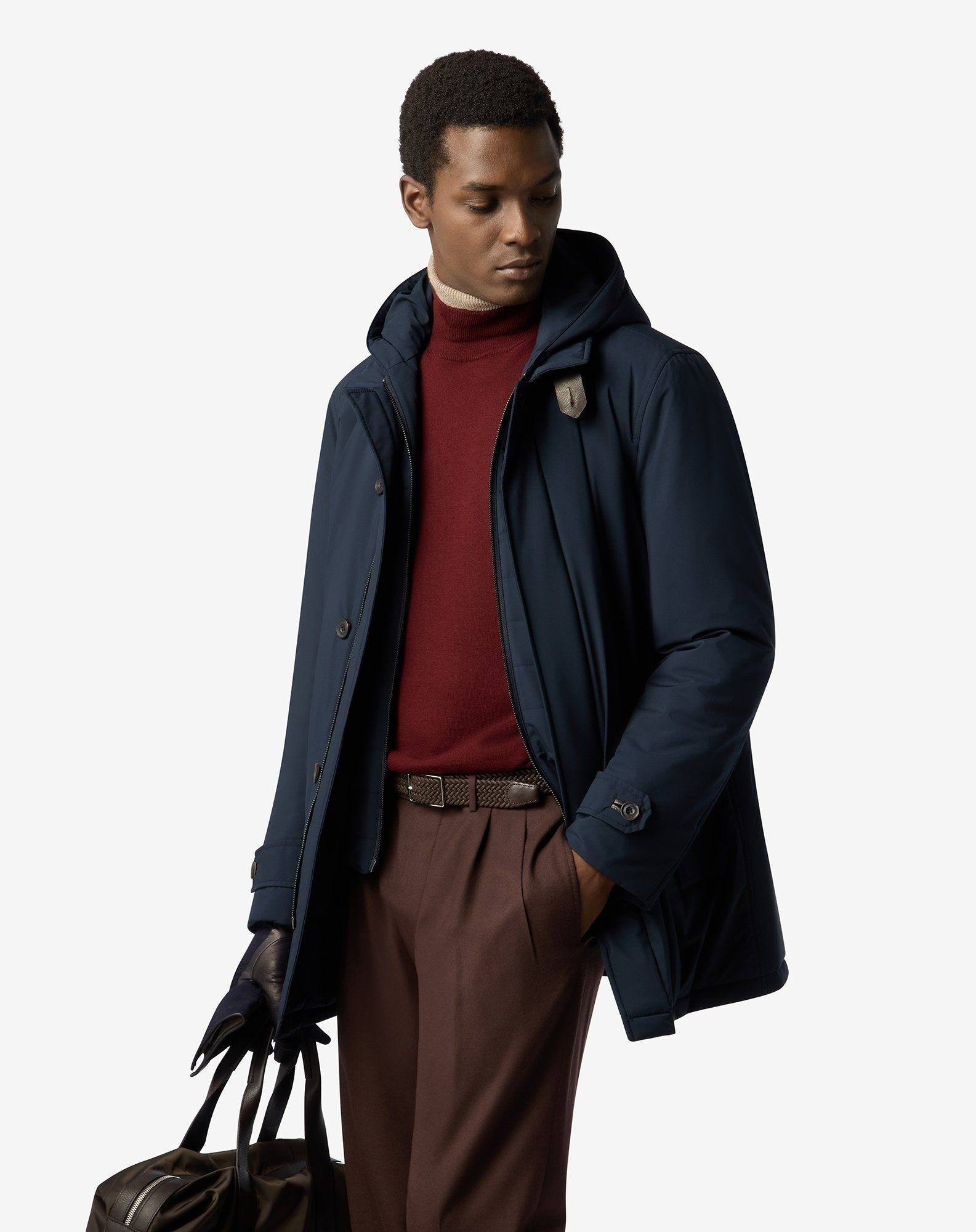Blue padded techno poplin caban coat with detachable vest - 2