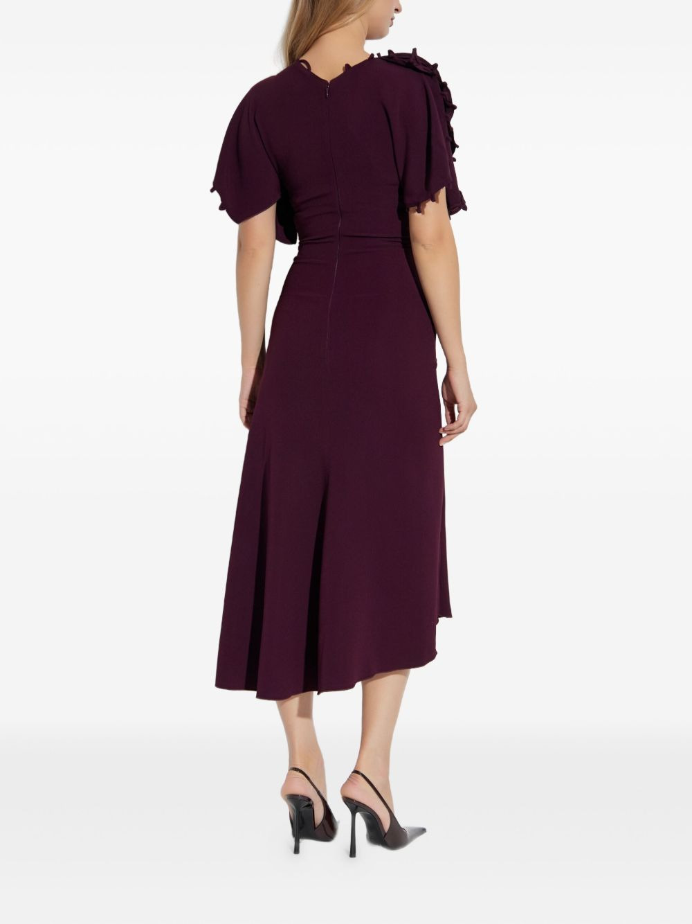 ruffled-sleeve asymmetric midi dress - 4