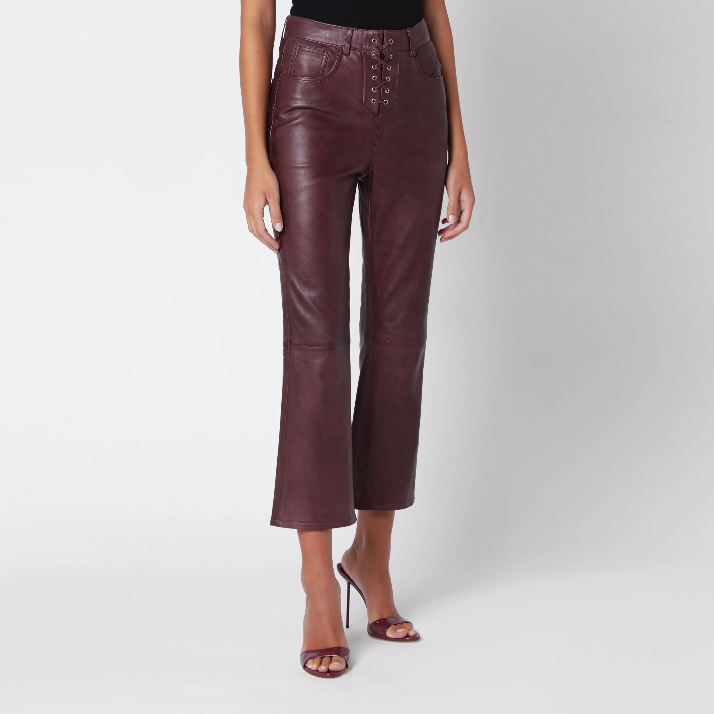 Brown leather flared capri pants - 1