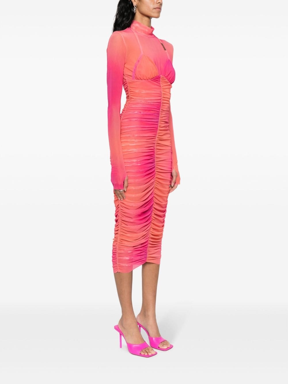 logo-plaque ruched dress - 3