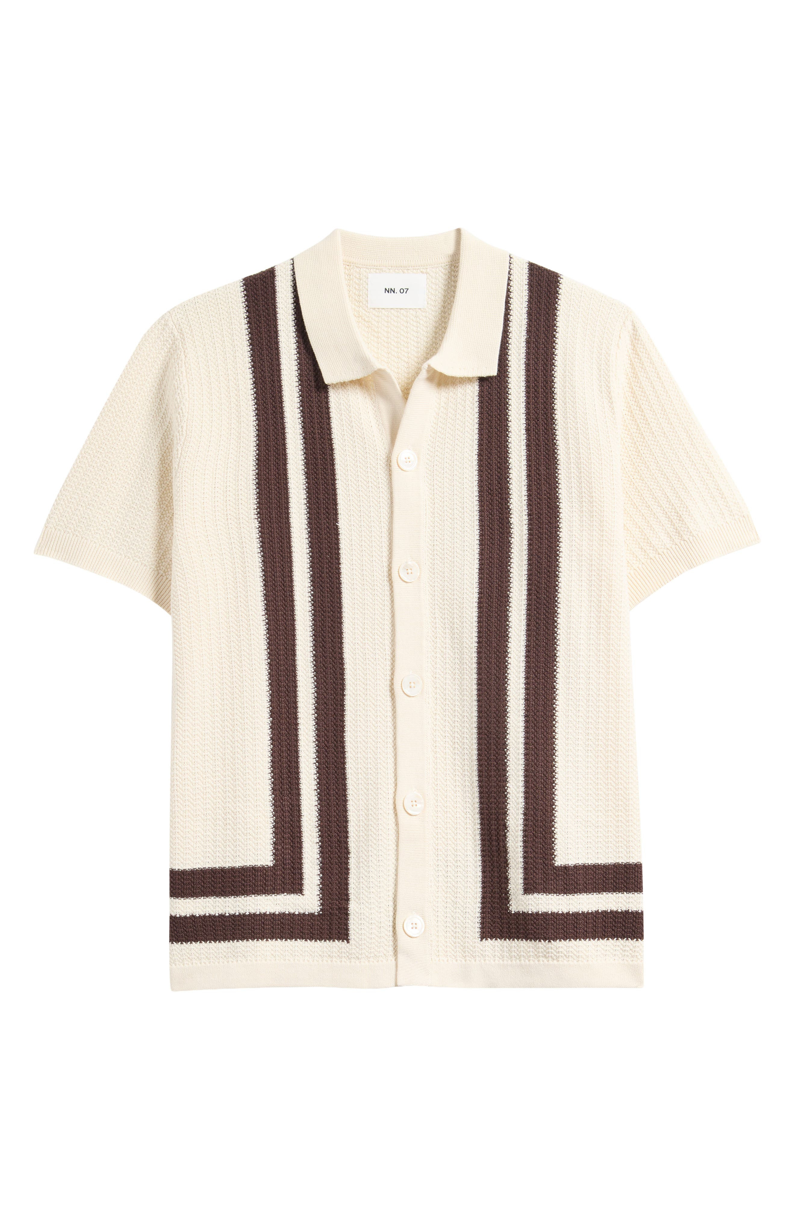 NN07 Ares 6636 Short Sleeve Knit Cotton Button-Up Shirt in Ivory at Nordstrom - 6