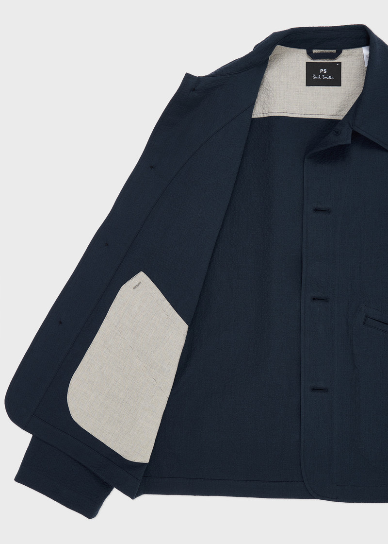Navy Stretch-Cotton Seersucker Jacket 4
