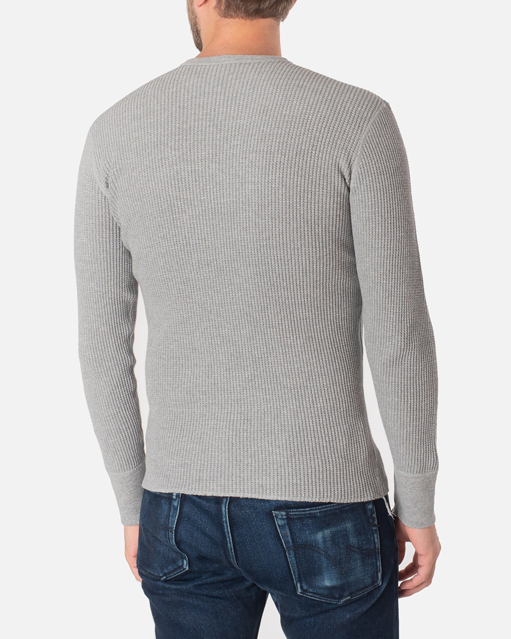IHTL-1301-GRY Waffle Knit Long Sleeved Crew Neck Thermal Top - Grey - 3