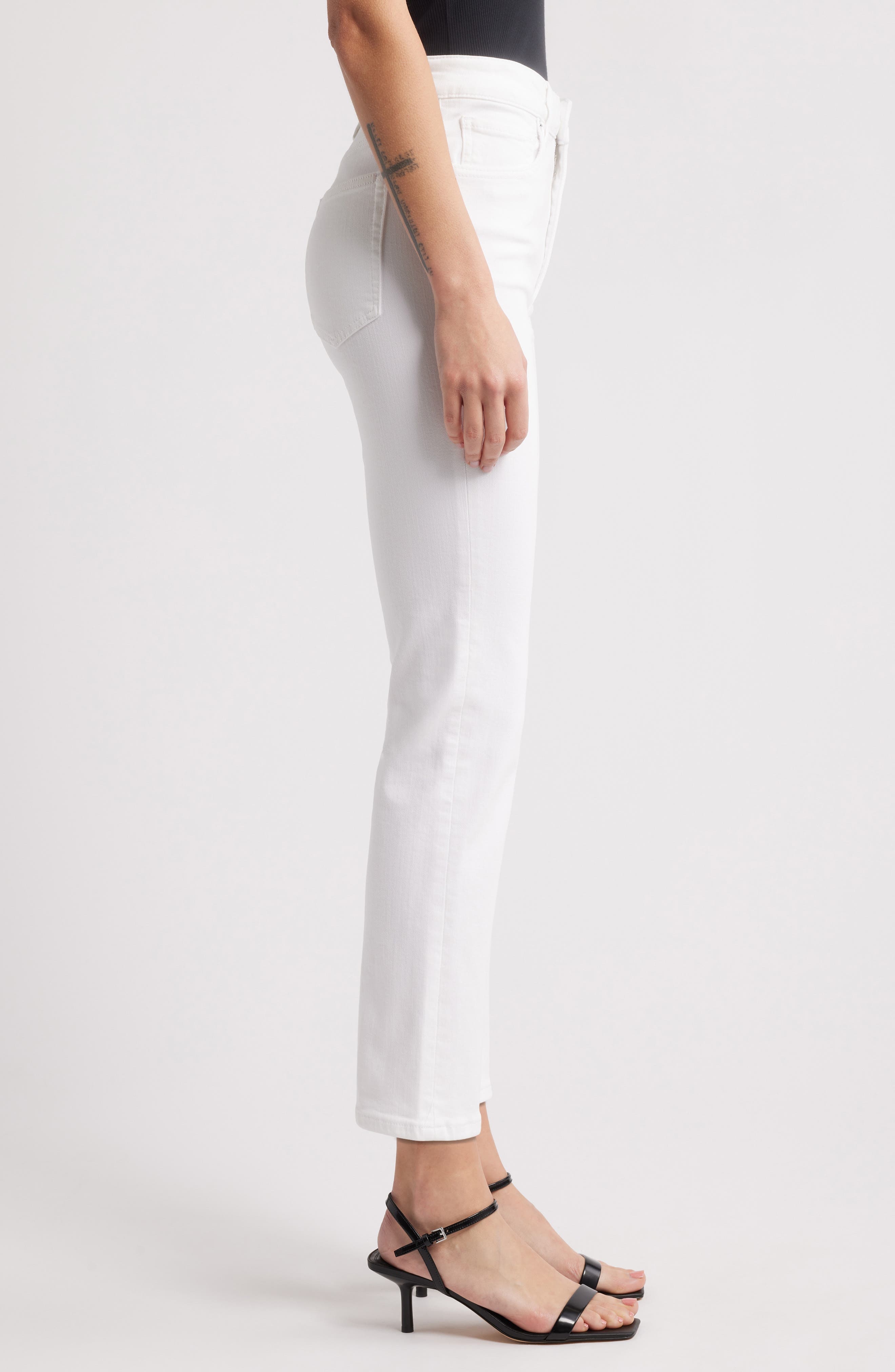 FRAME The Pencil Crop High Waist Ankle Slim Straight Leg Jeans in White at Nordstrom - 3