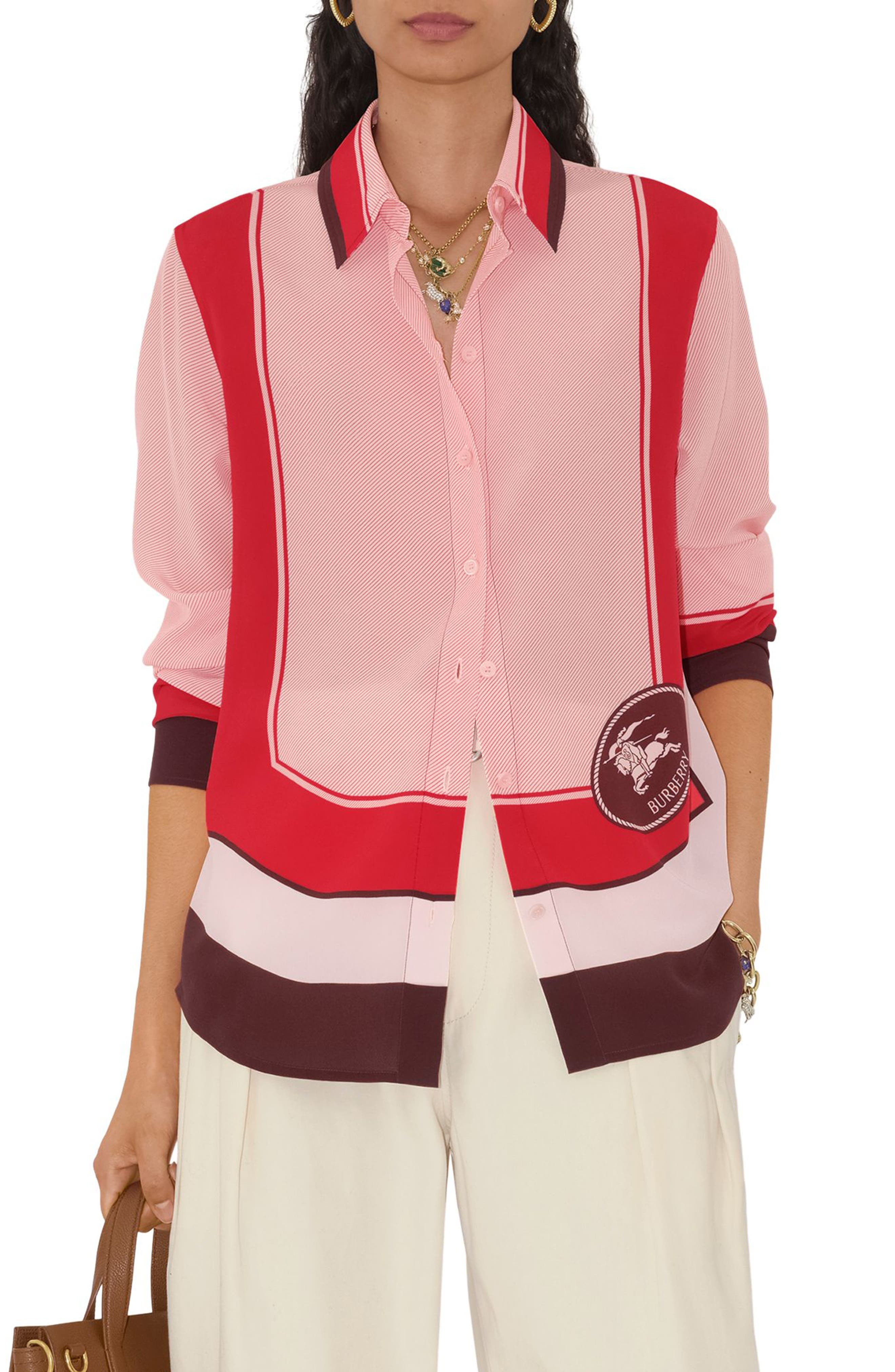burberry EKD Stamp Silk Crêpe de Chine Button-Up Shirt in Box Ip Pattern at Nordstrom - 1