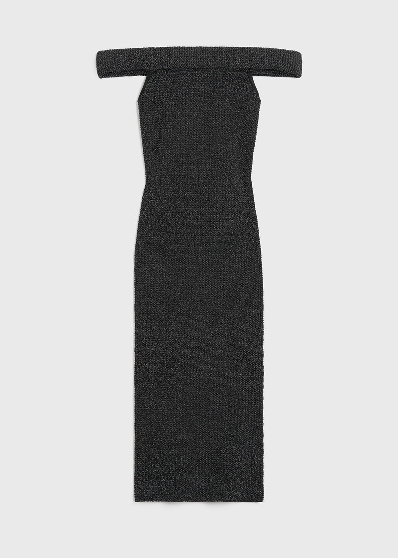 Off-shoulder roll knit dress black 1