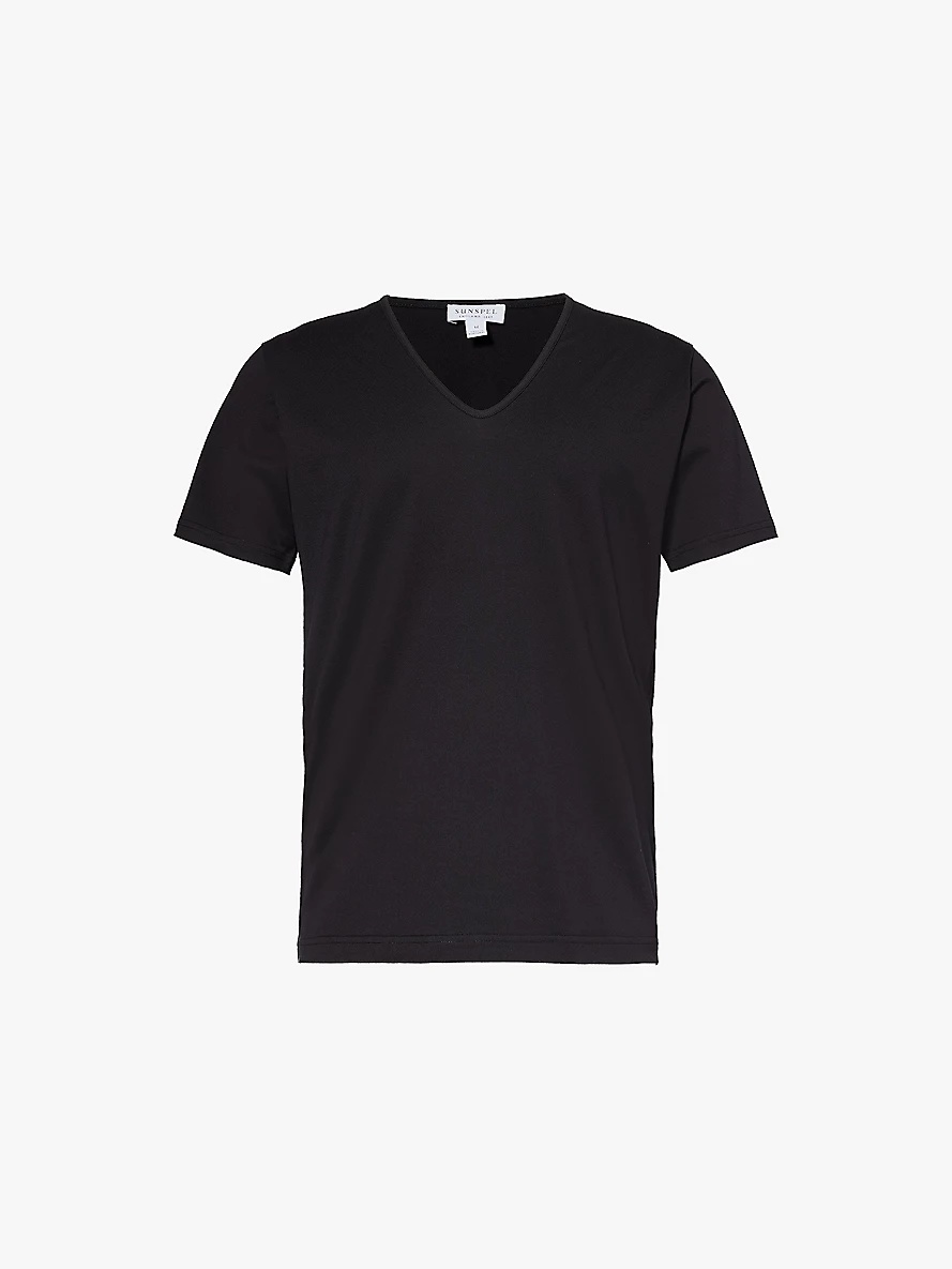 Superfine V-neck cotton-jersey T-shirt - 1