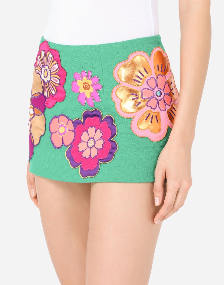 Wool crepe miniskirt with floral patches - 4