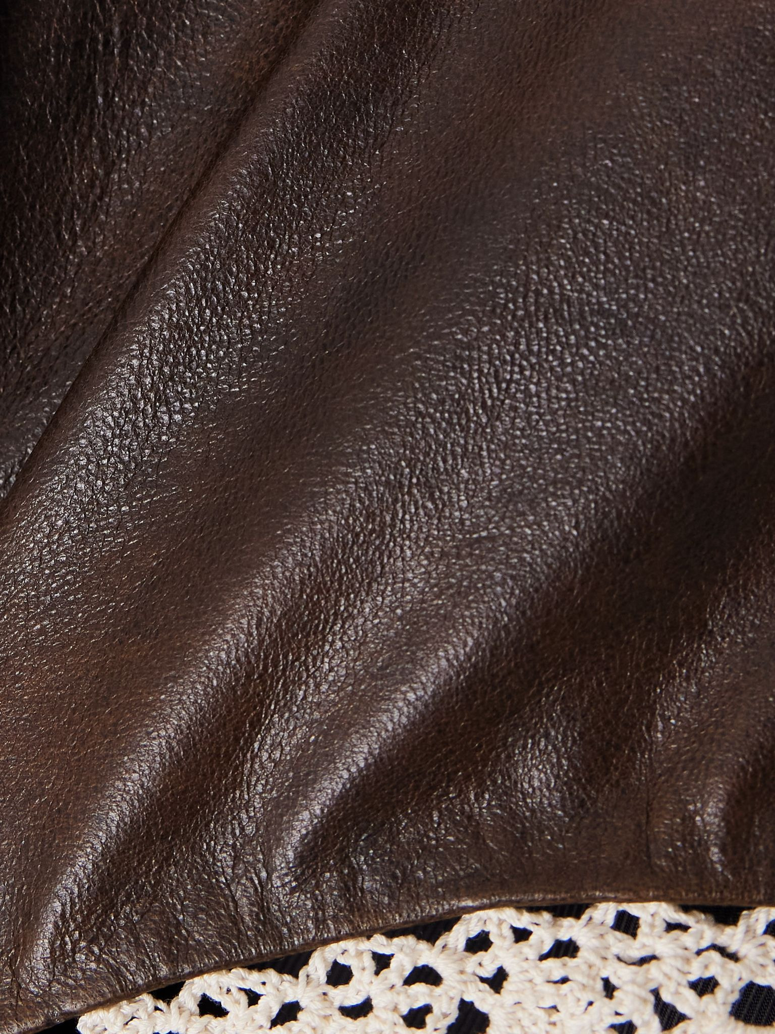 Cotton lace-trimmed leather shorts Brown - 5