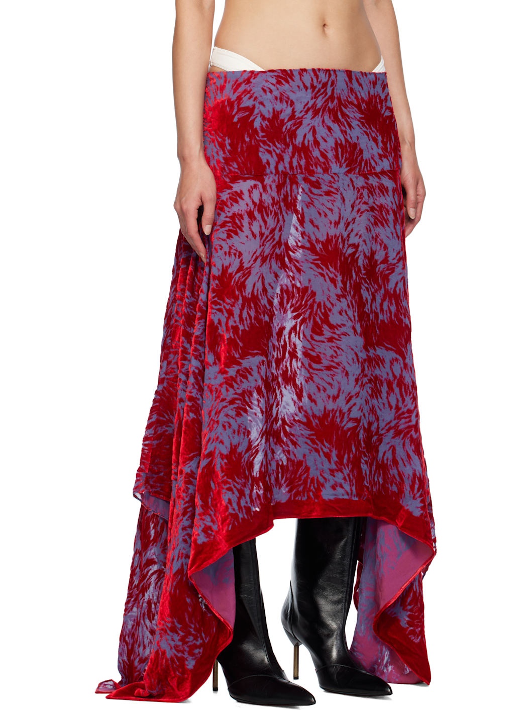 Red & Purple Silk Velvet Handkerchief Maxi Skirt - 2