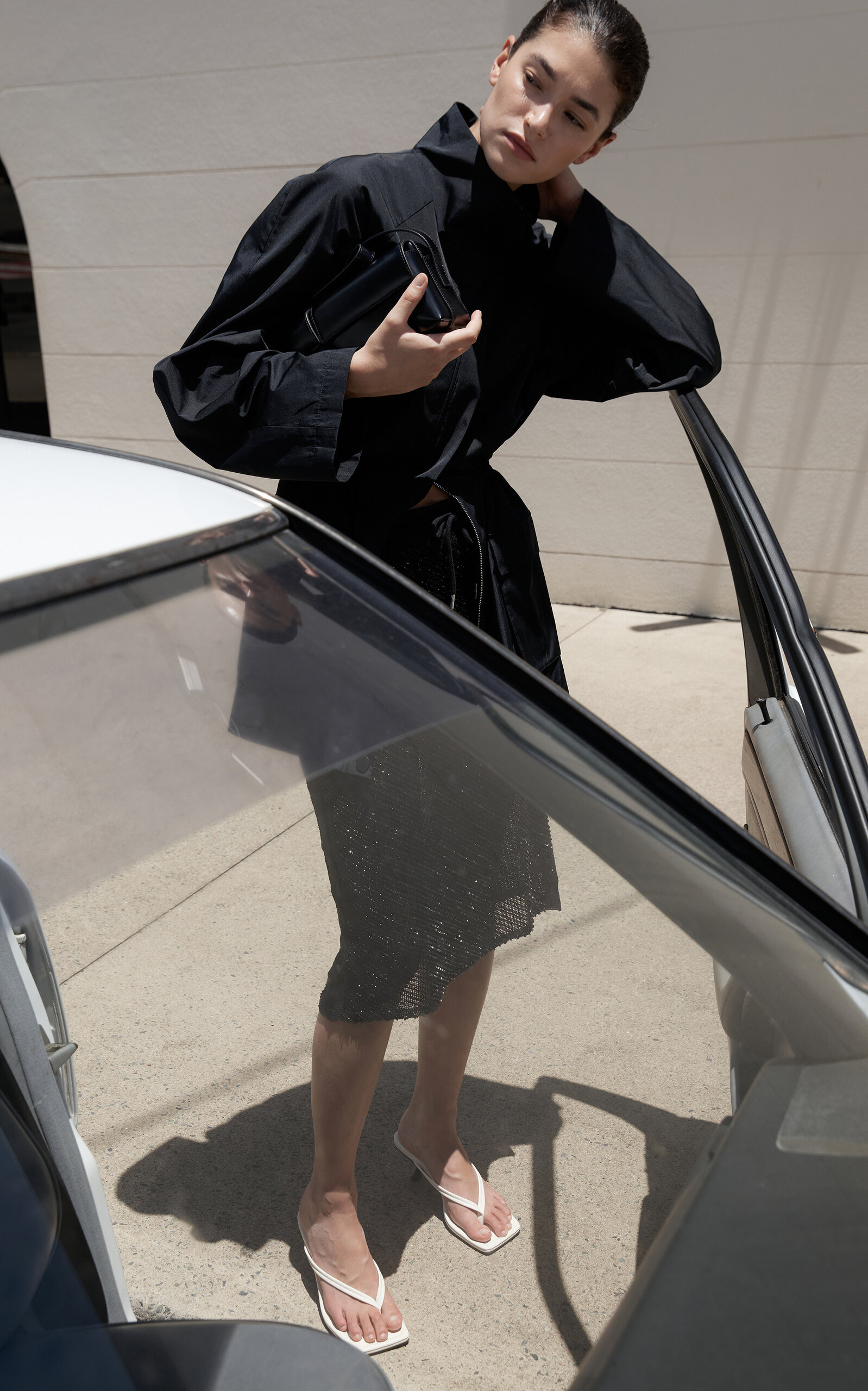 Stand Collar Paper Taffeta Parka black - 3