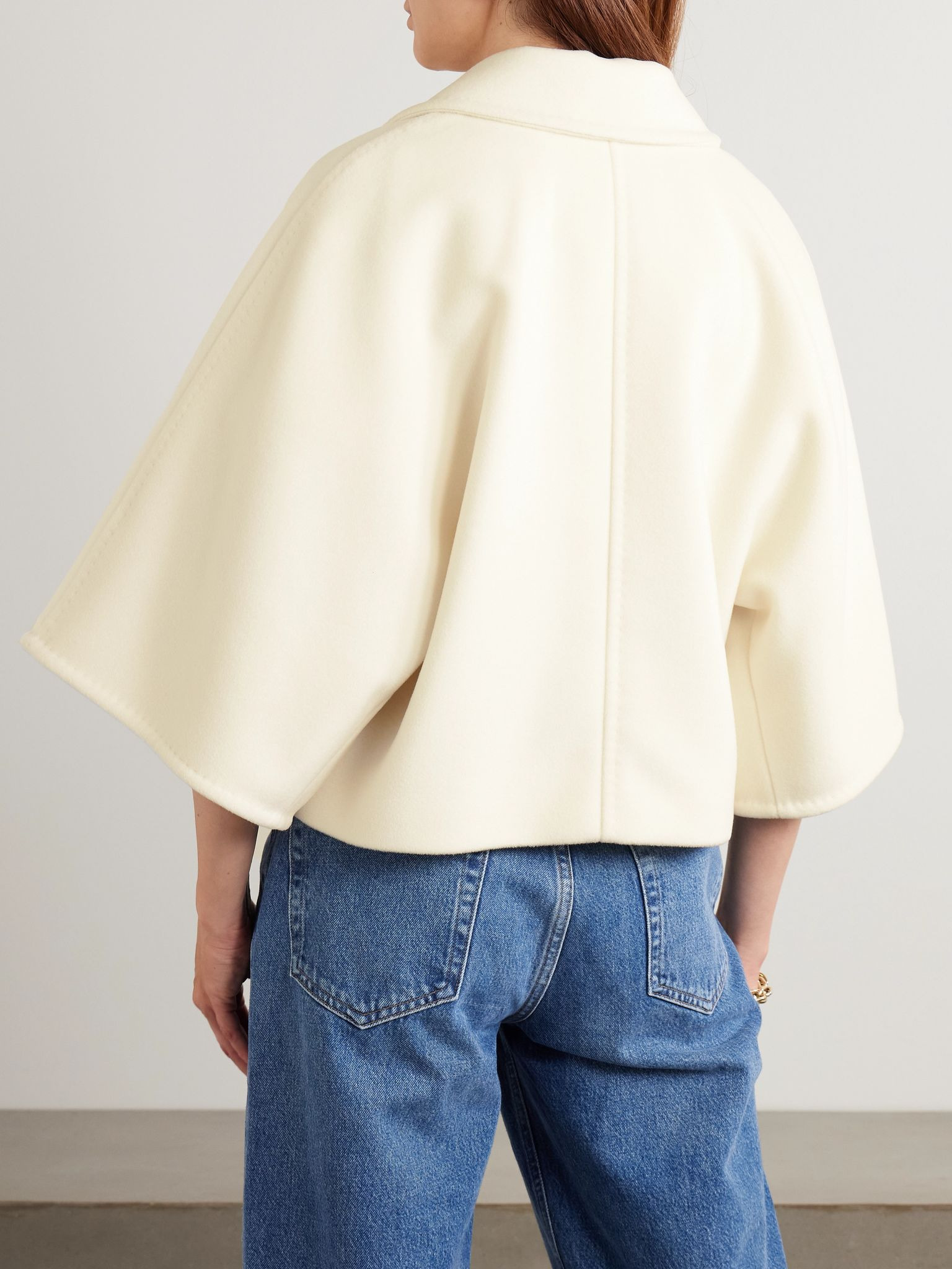 Galea double-breasted cropped wool and cashmere-blend jacket Cream - 3