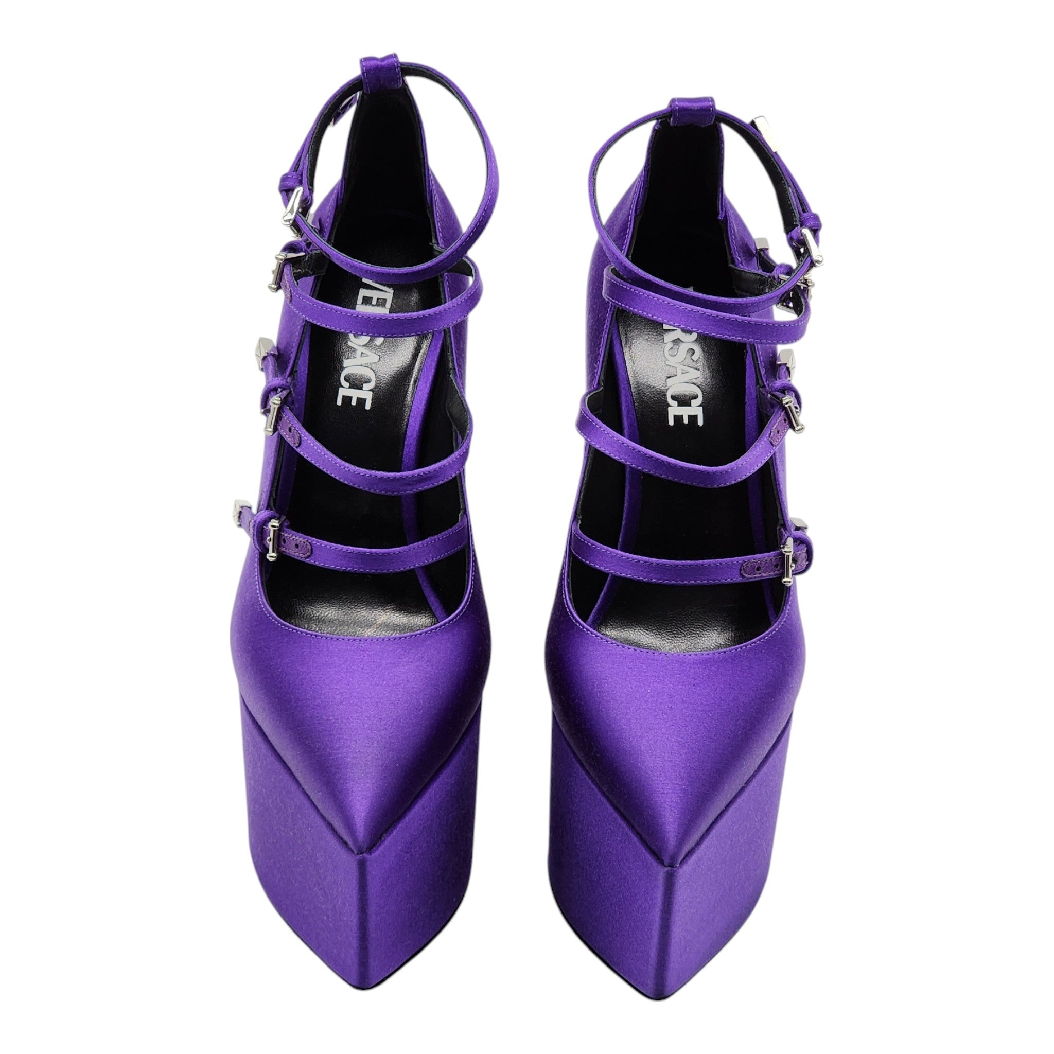 Versace Tempest Strappy Platform Pumps - Satin - Purple 38.5 - 3