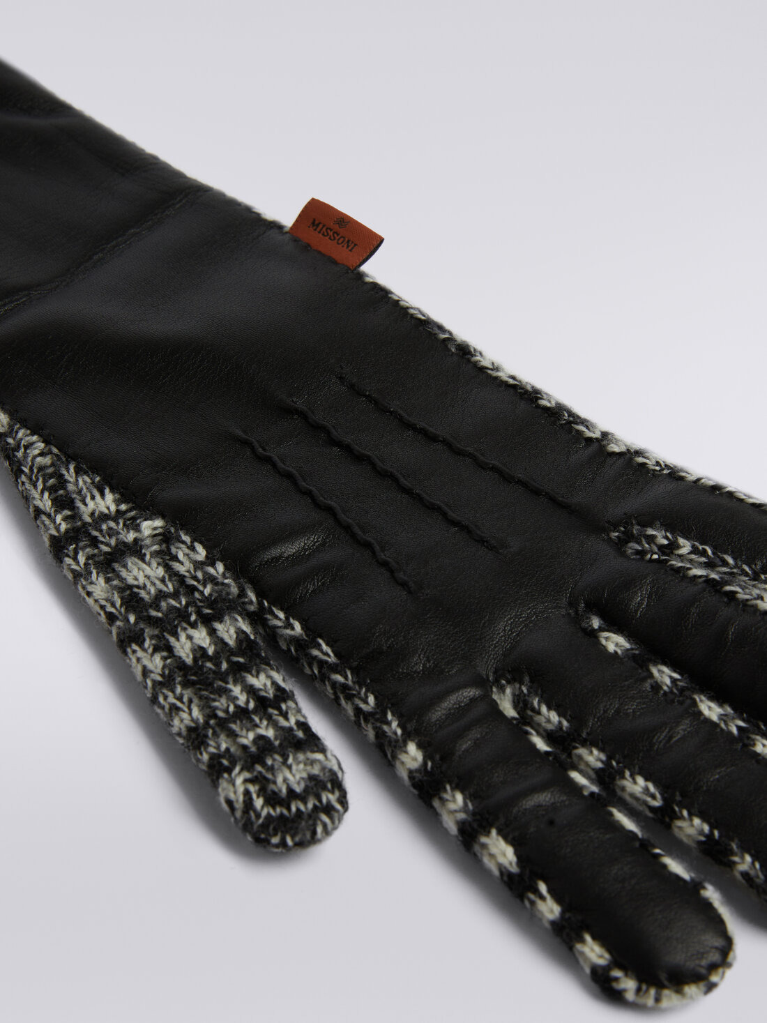 Long leather and slub wool gloves - 3