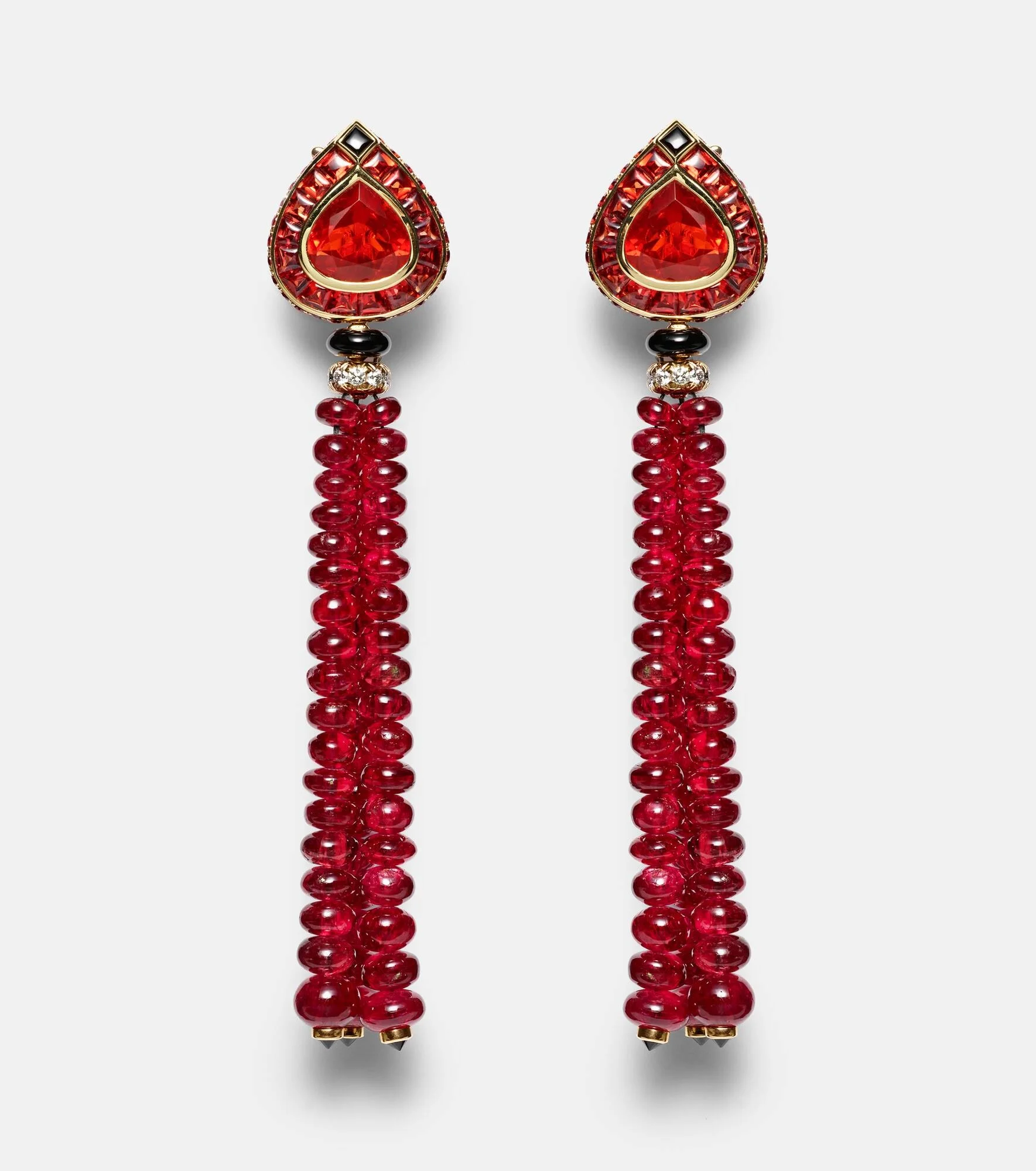 18kt gold earrings with opal, sapphire, onyx, and diamonds - 1