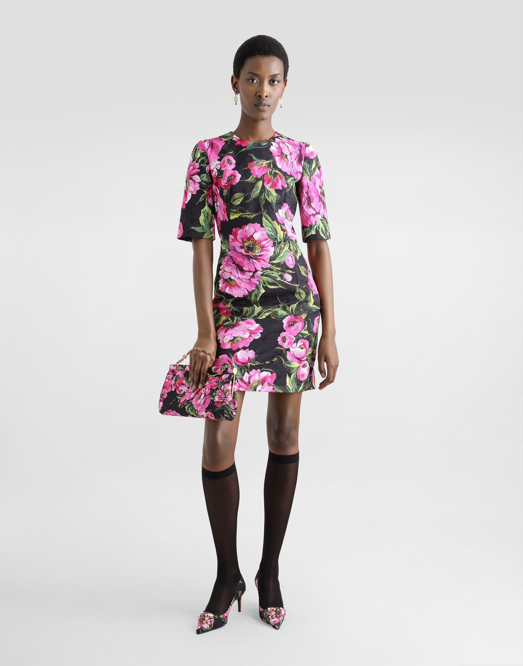 Fit-and-flare midi dress in peony-print cotton - 2