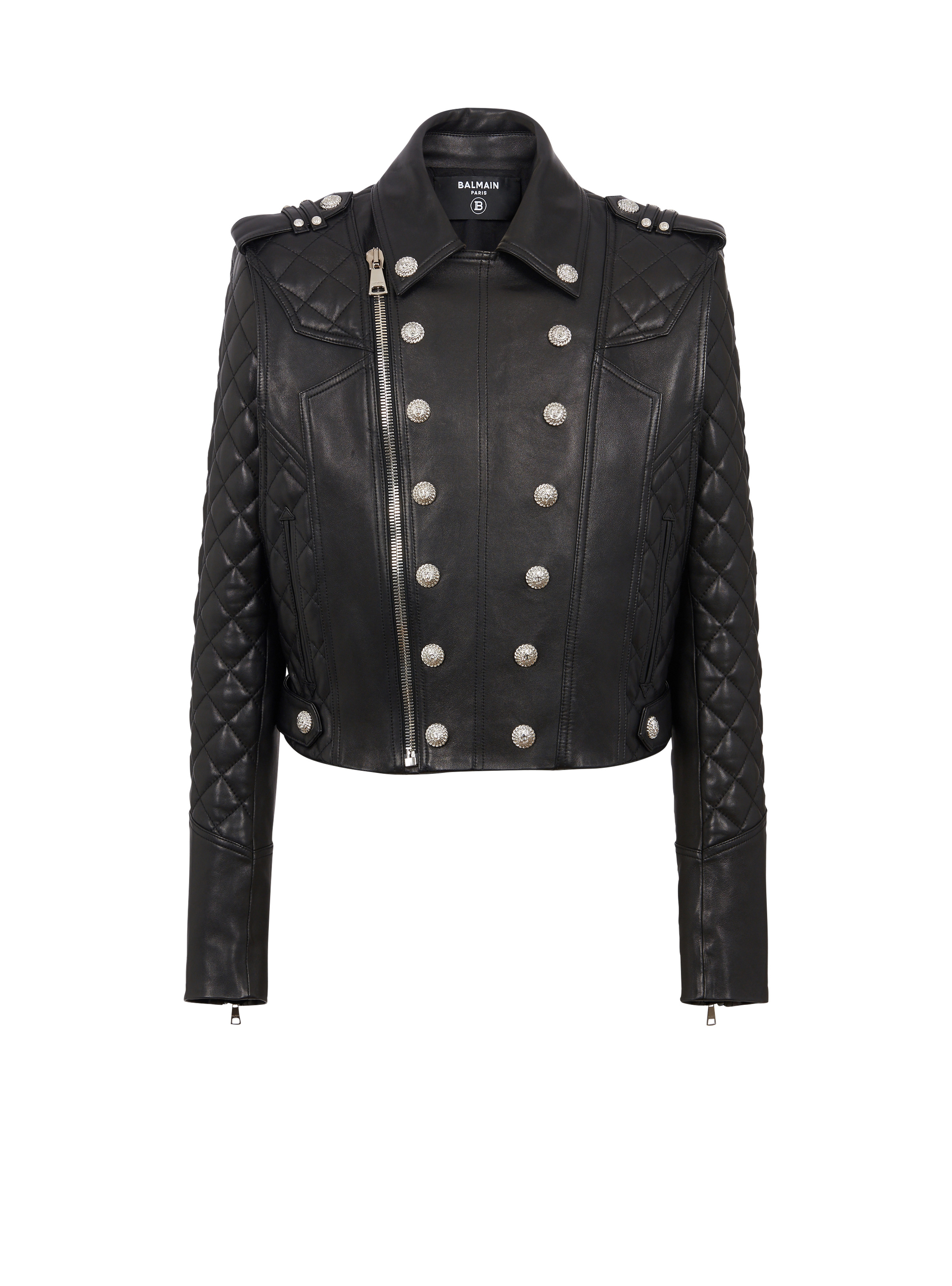 Quilted leather biker jacket - 1