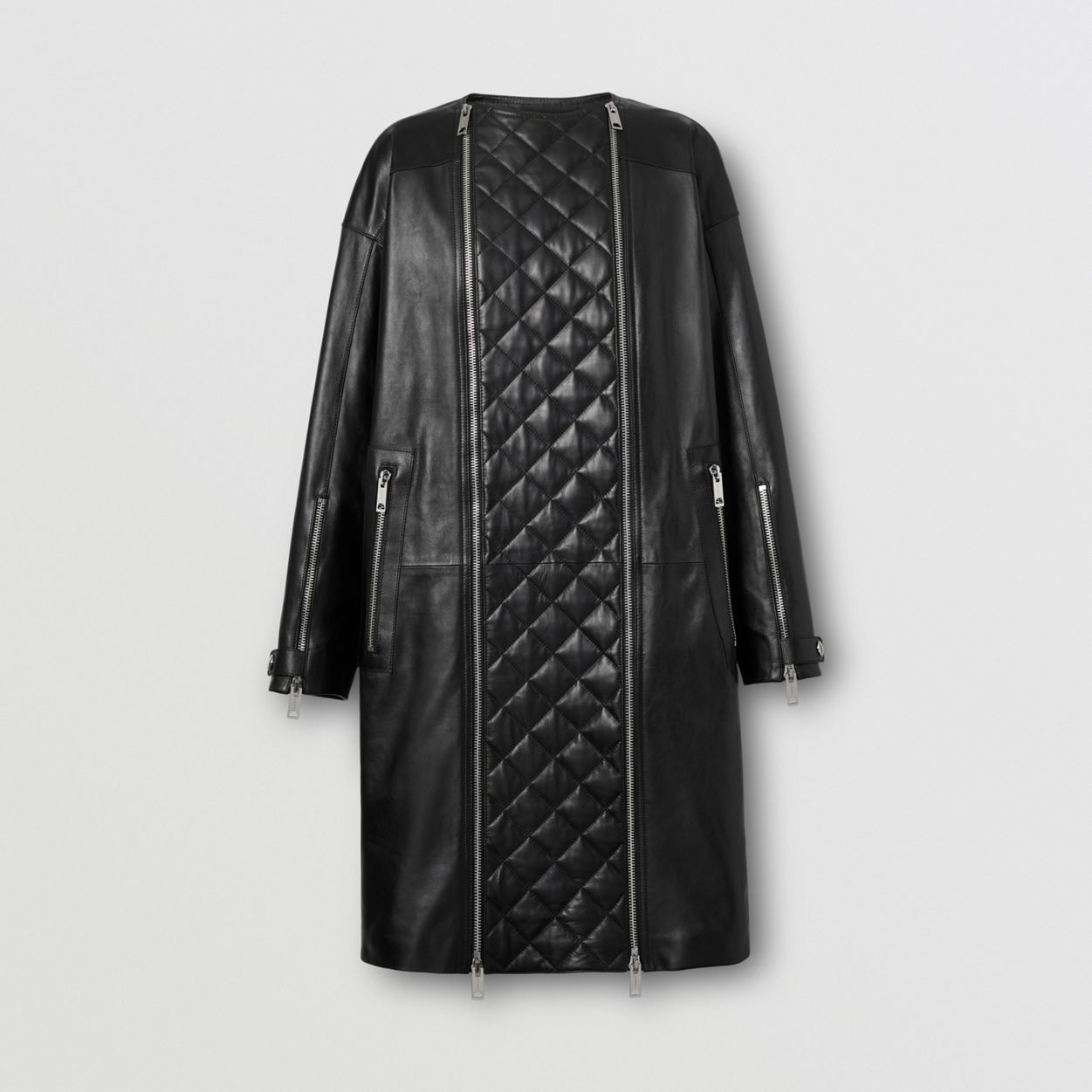 Detachable Diamond Quilted Panel Leather Car Coat - 1