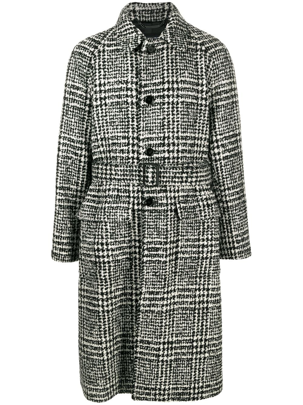 check-pattern mid-length coat - 1