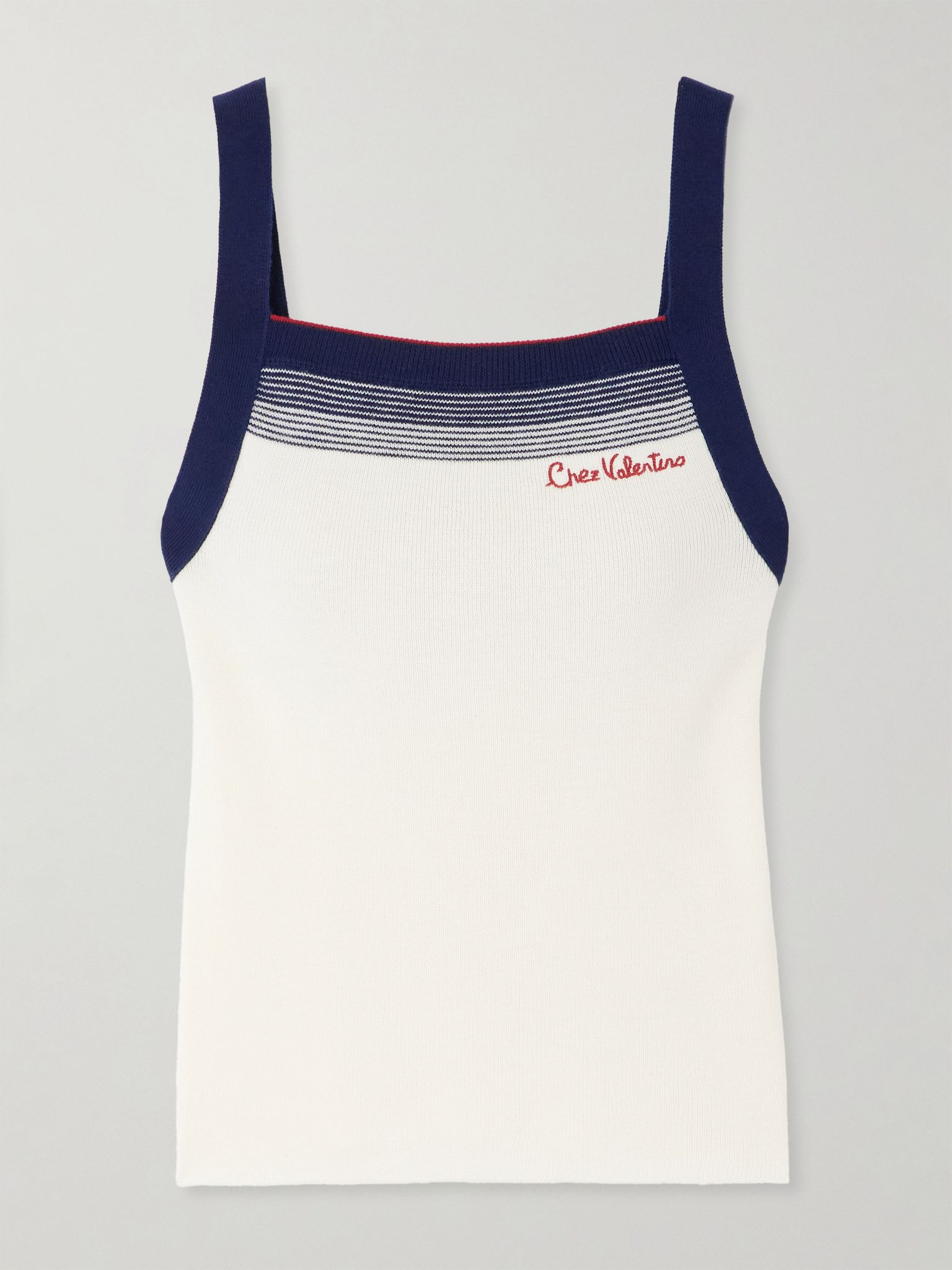 Embroidered striped wool tank top Cream - 1