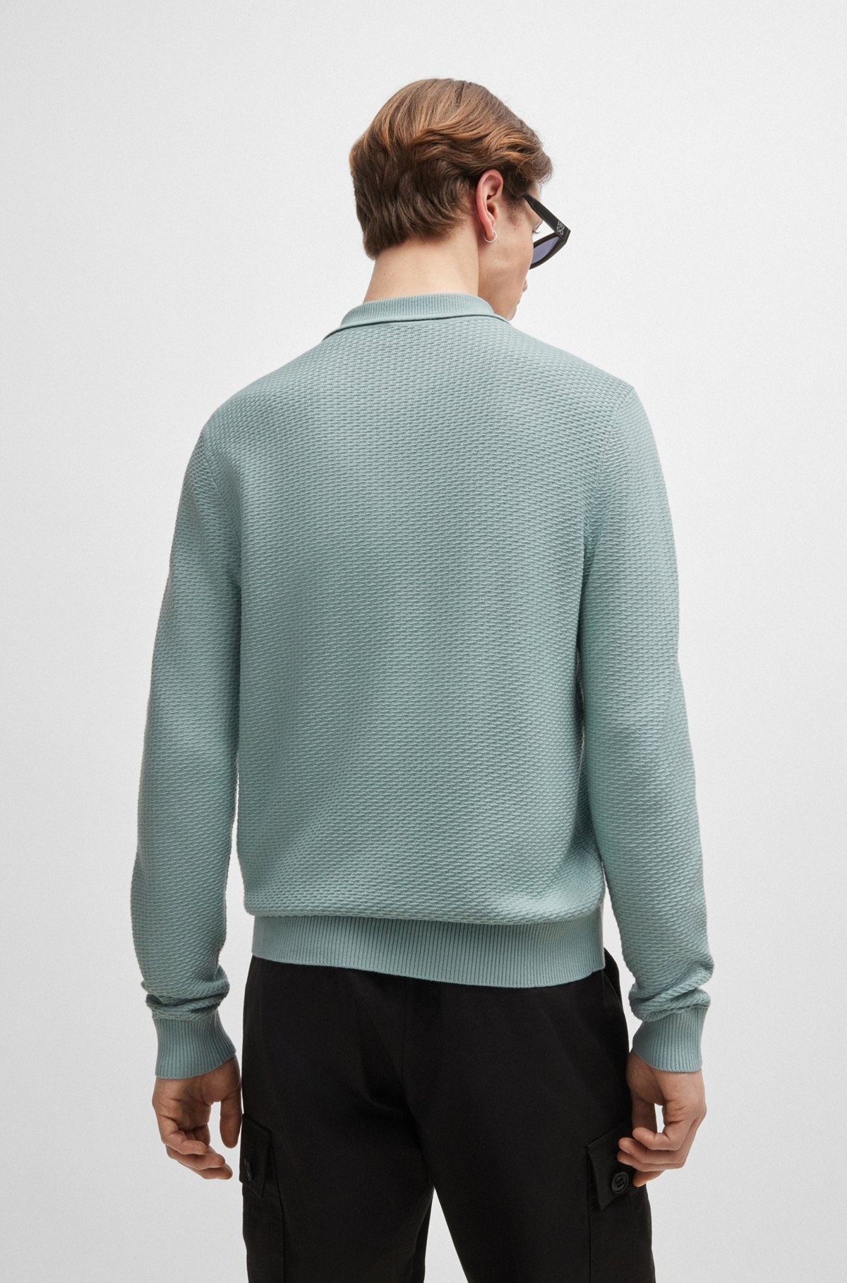 ZIP-NECK KNIT POLO WITH STACKED LOGO - 5