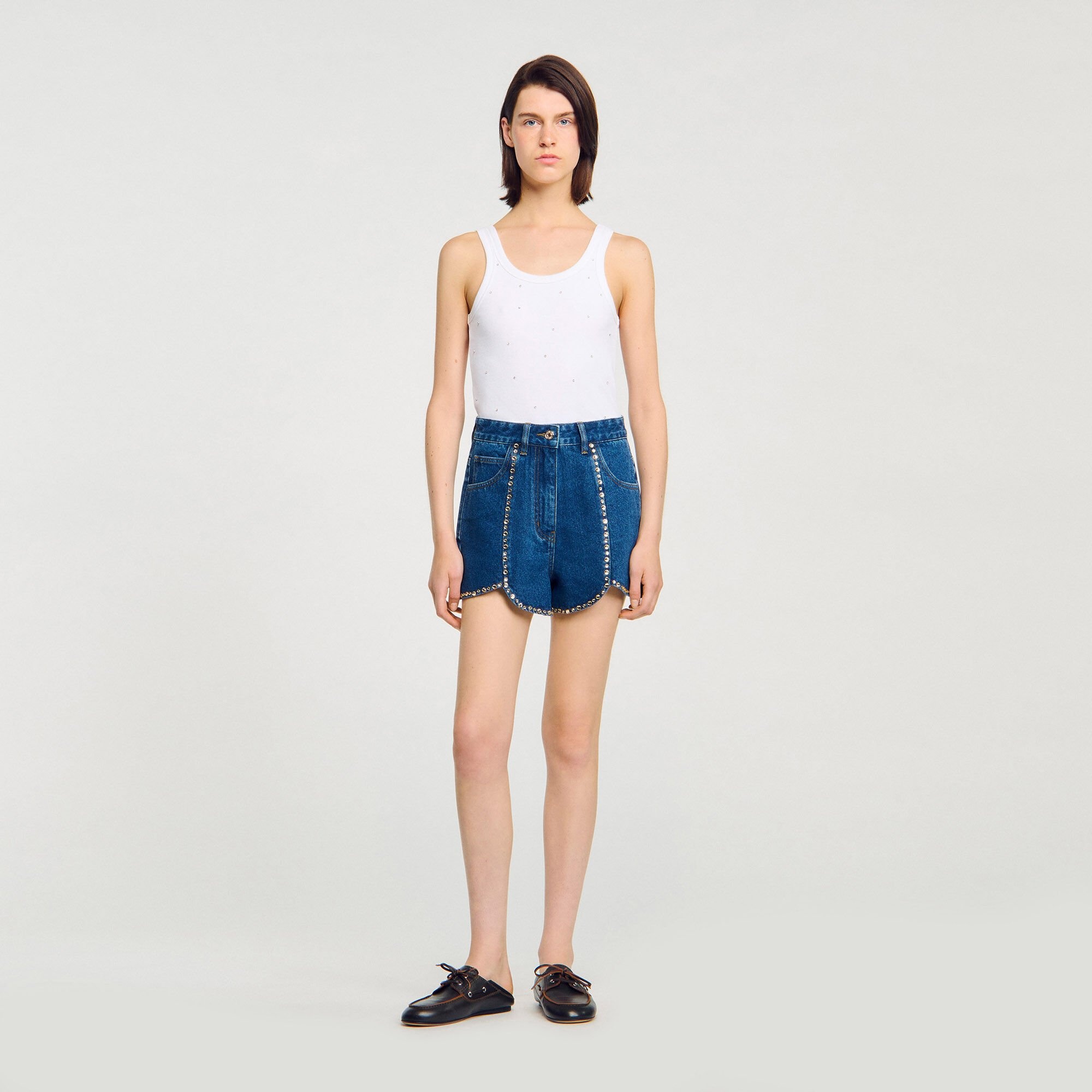 RHINESTONE DENIM SHORTS - 2