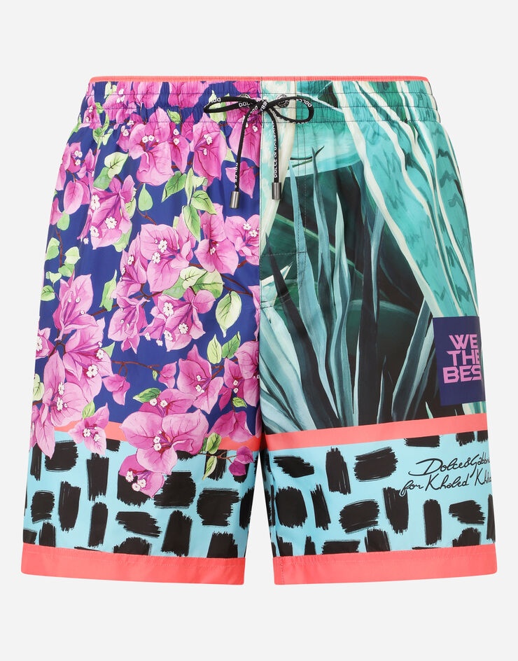 Mid-length swim trunks with jungle mix print - 1