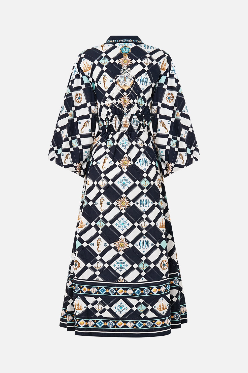 WAIST TIE SHIRT DRESS WITH BUBBLE SLEEVE - 8