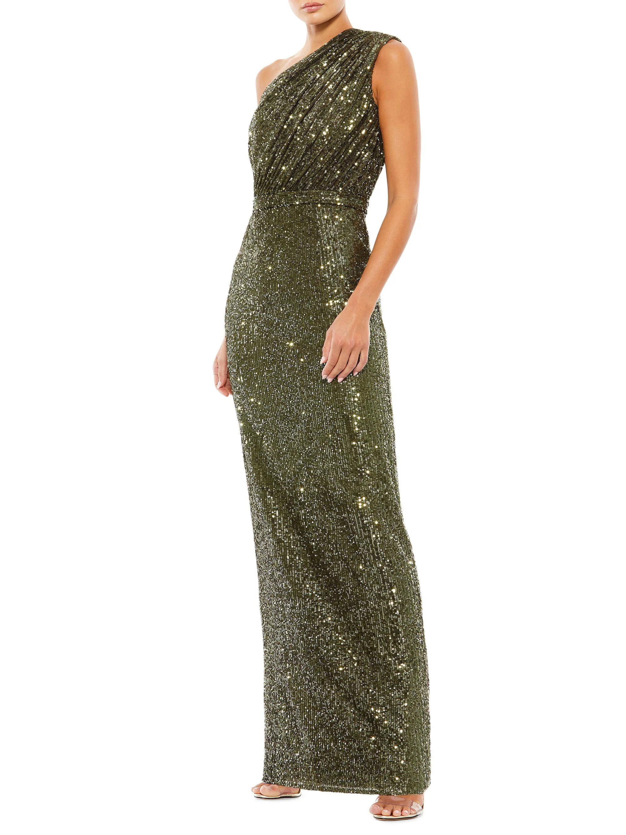 Women's Ieena Sequined One-Shoulder Gown - Olive - 1