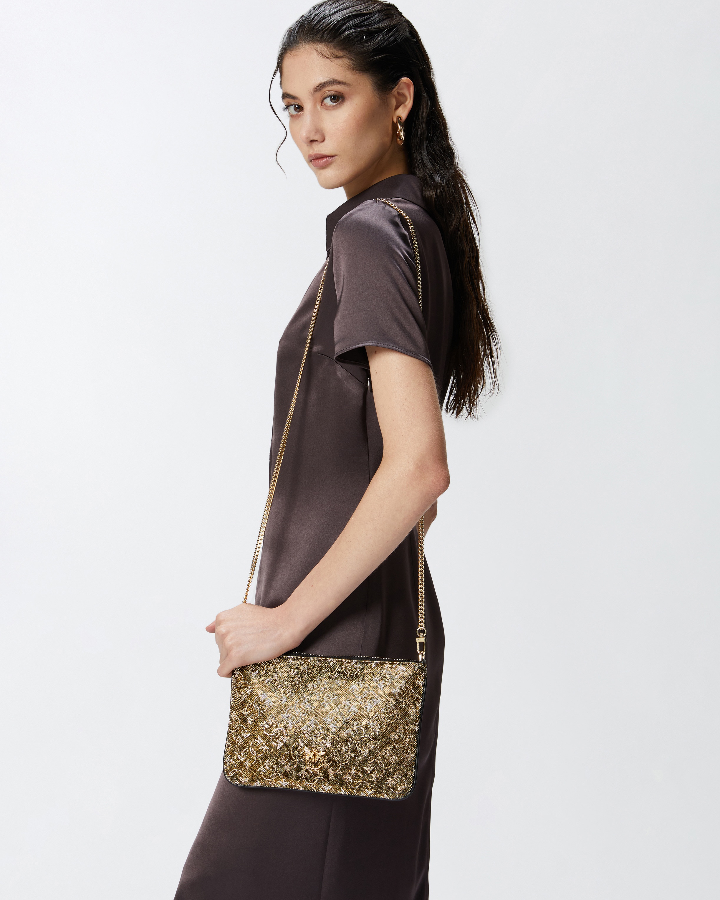 RHINESTONED MONOGRAM CLUTCH WITH SHOULDER STRAP - 6