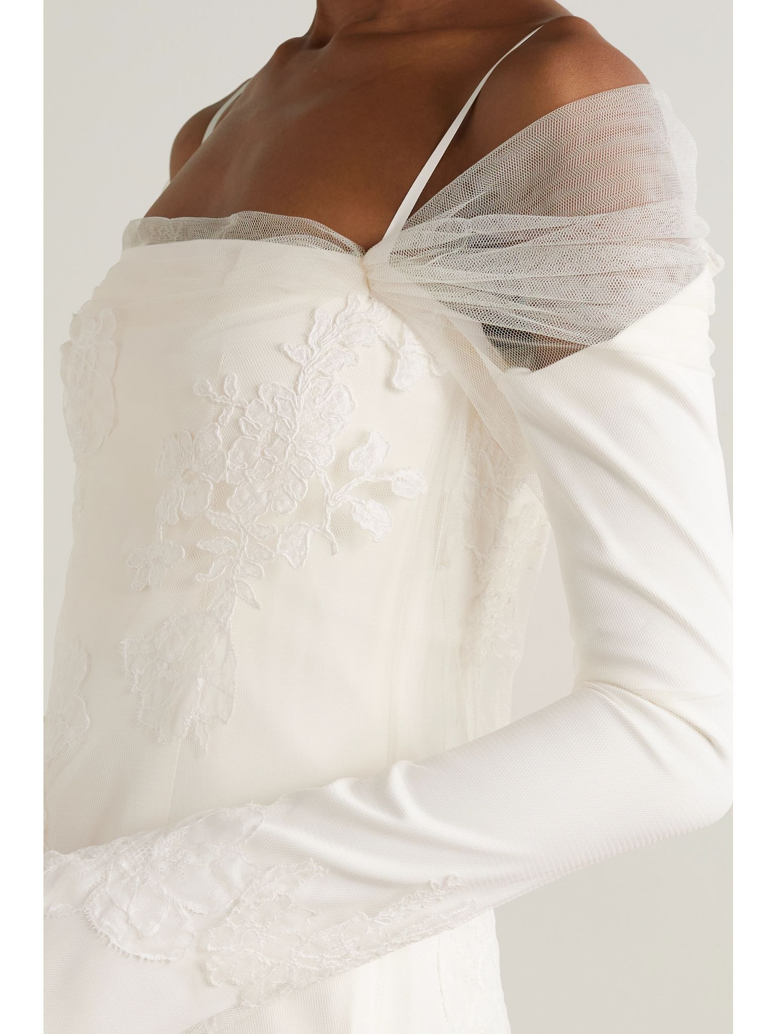 Lucy cold-shoulder lace-trimmed tulle and cady mini dress Ivory - 5