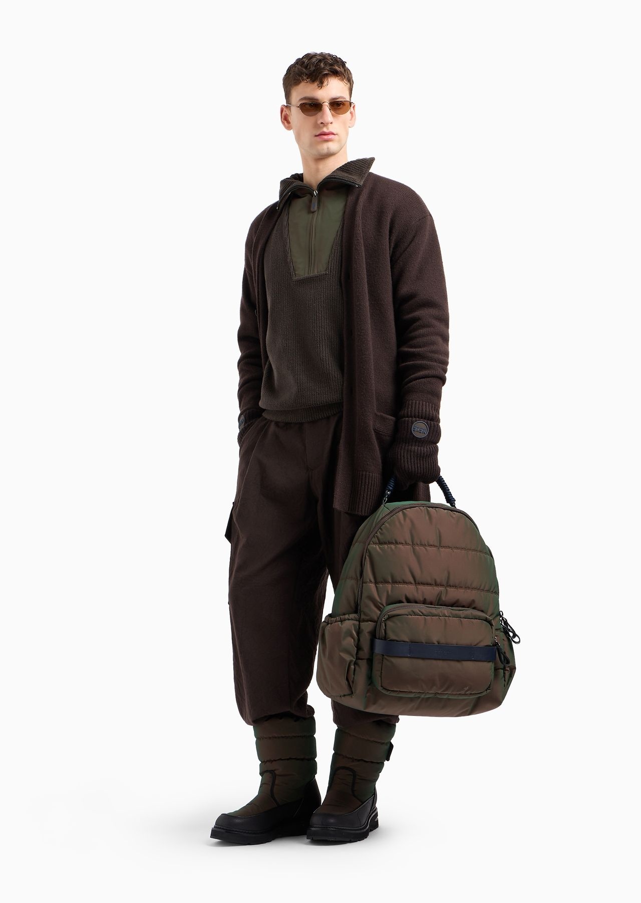 Single-pleat, crinkle wool flannel cargo trousers - 4