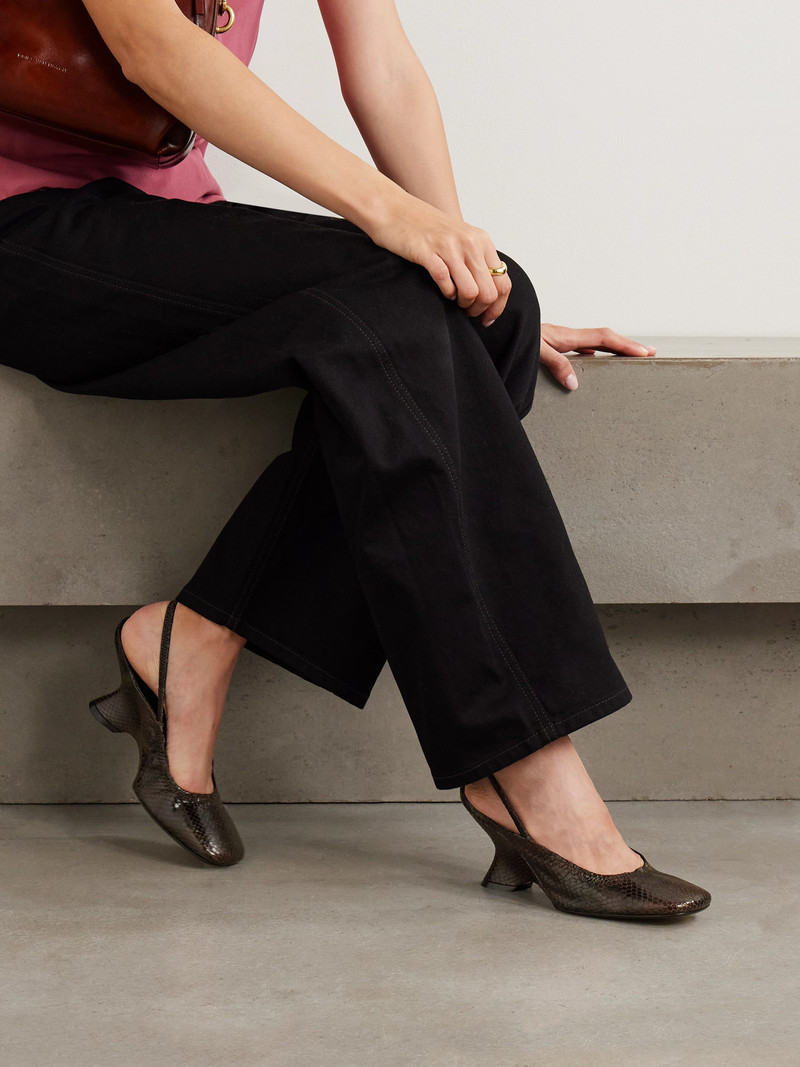 Dries Van Noten Snake-effect Leather Slingback Wedge Pumps outlook