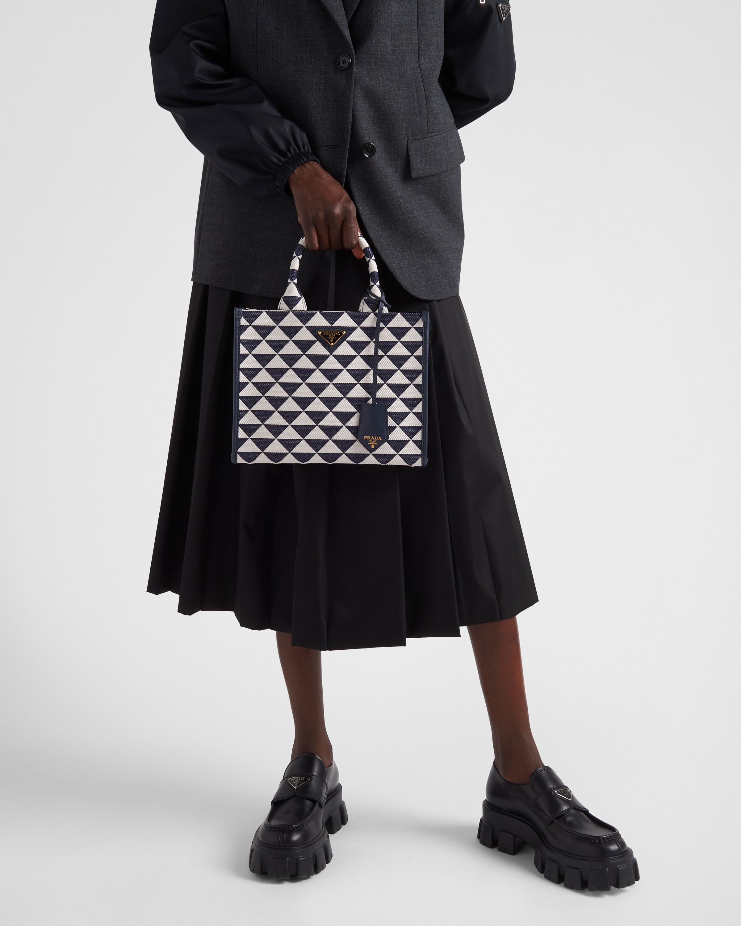 Prada Small Prada Symbole embroidered fabric handbag