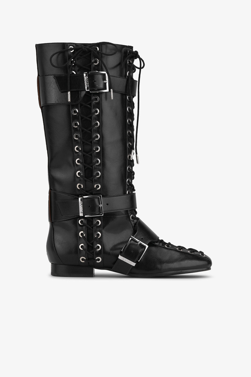 BLACK CRINKLE OLEATEX LACE-UP HIGH BOOTS 1