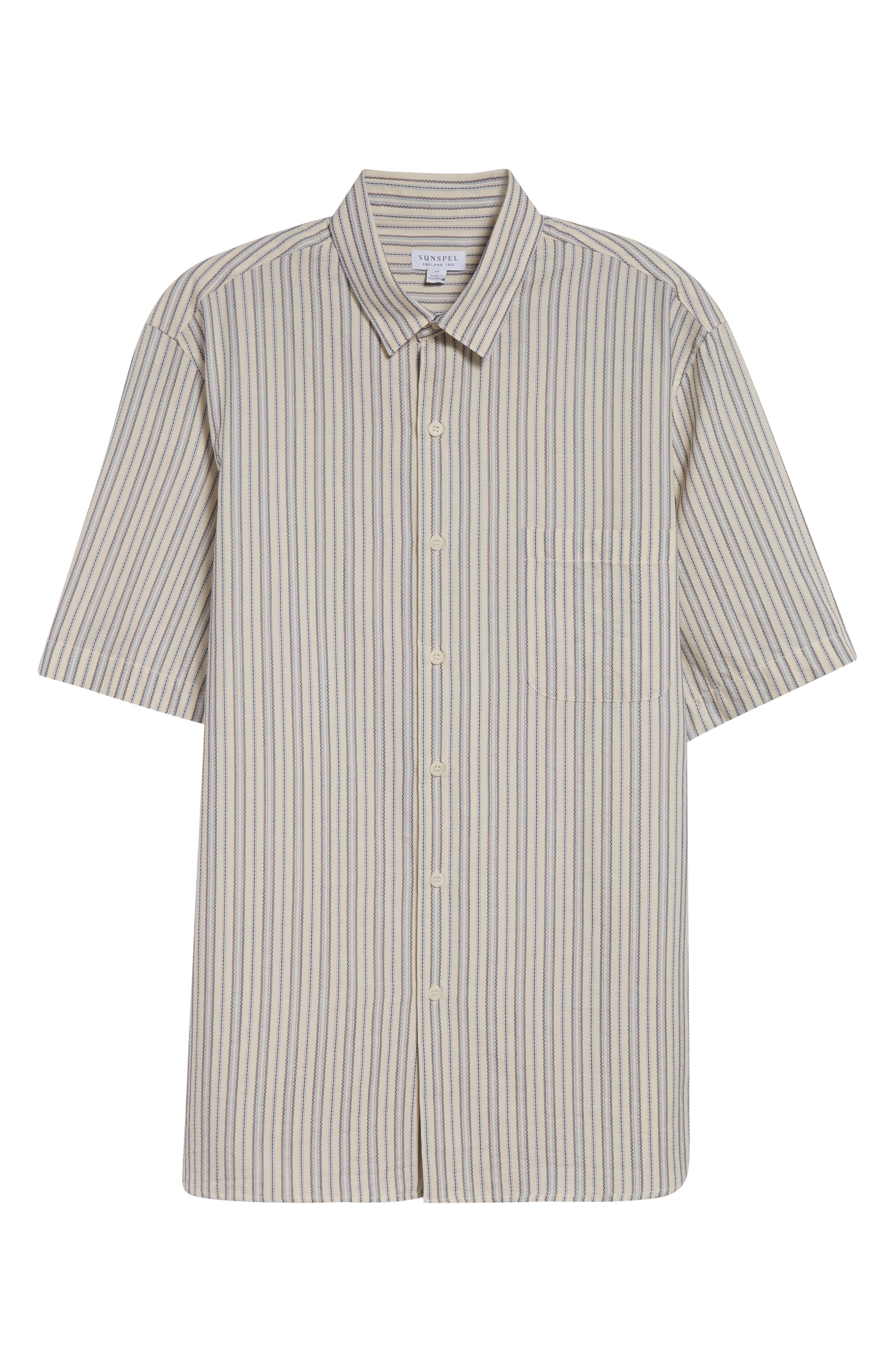 Sunspel Stripe Short Sleeve Button-Up Shirt in Soft Denim Multi Stripe at Nordstrom - 5