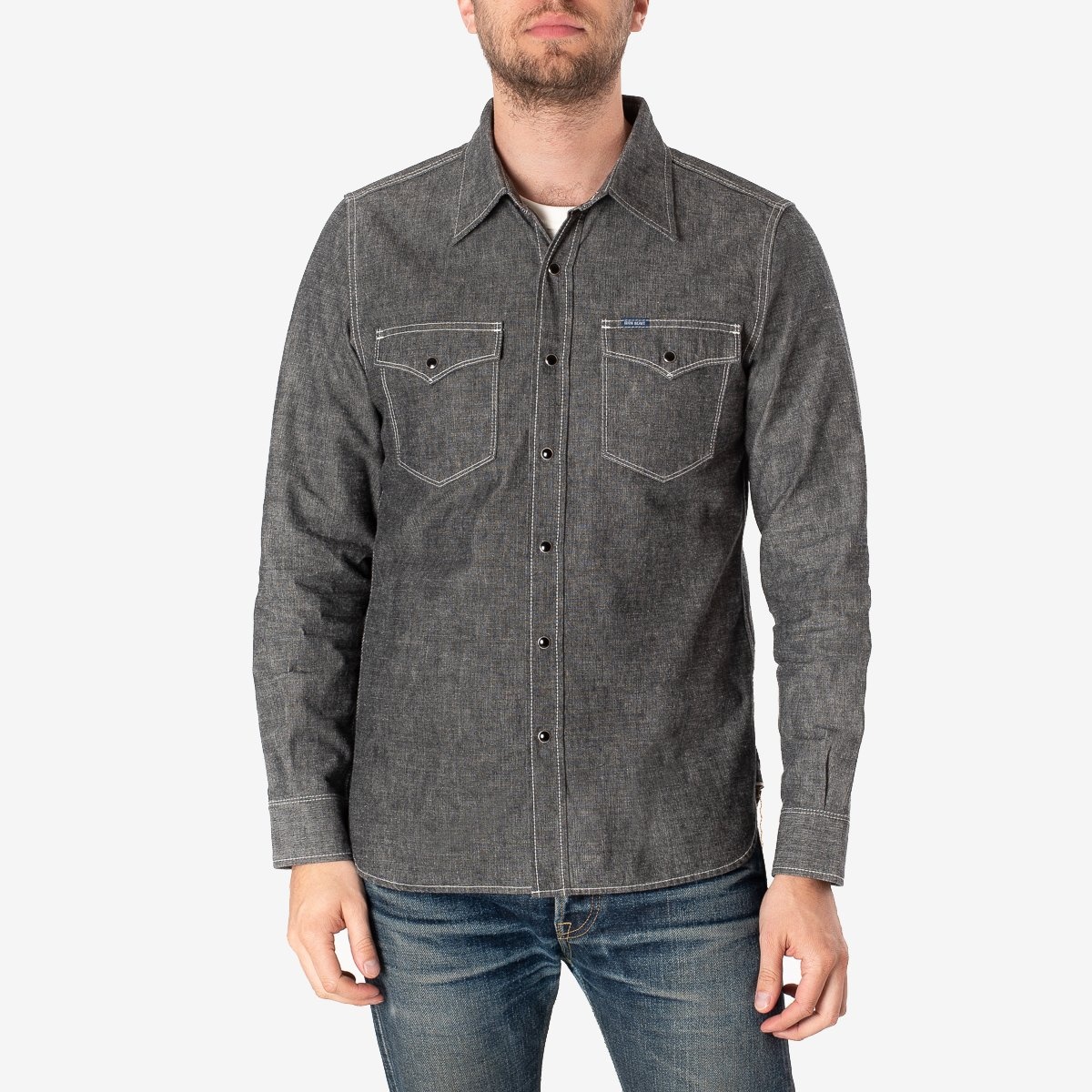 10oz Selvedge Chambray Single Yoke Western Shirt - Black - 2